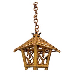 Bamboo and Rattan Lantern Pendant, Italy, 1960s