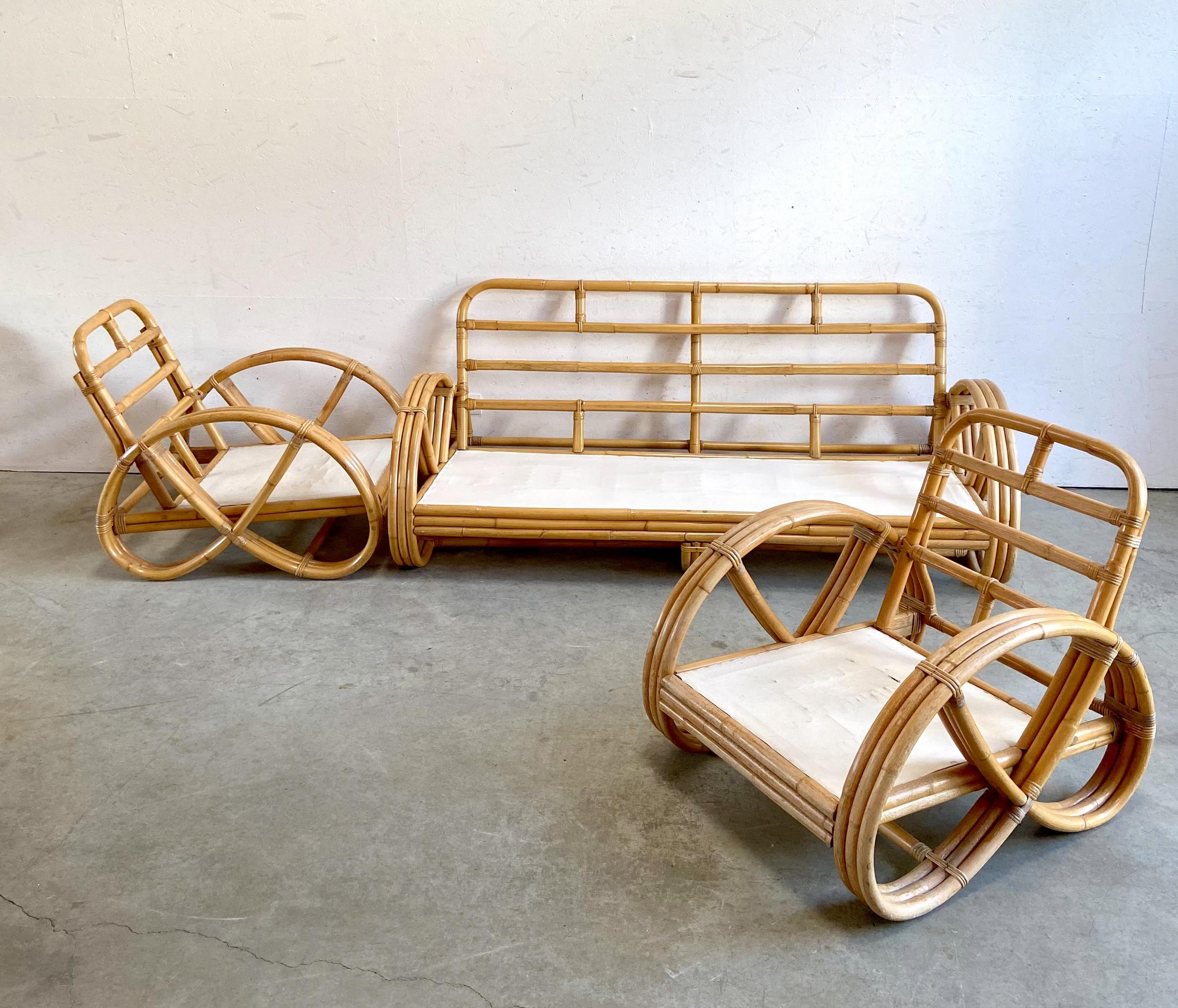 Bamboo and rattan living room furniture, France, 1960 / 1970 For Sale 5