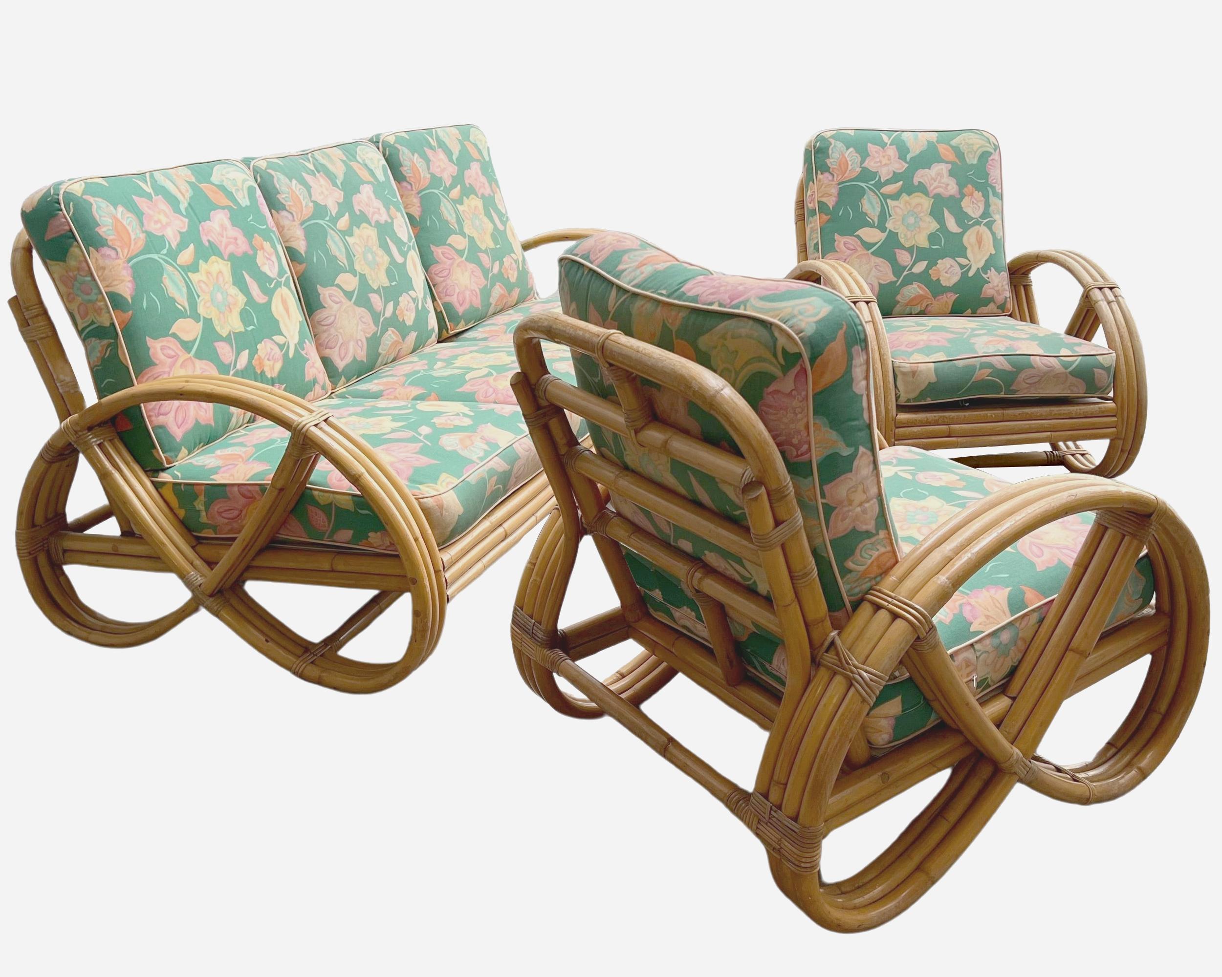 Bamboo and rattan living room furniture, France, 1960 / 1970 In Good Condition For Sale In Paris, FR