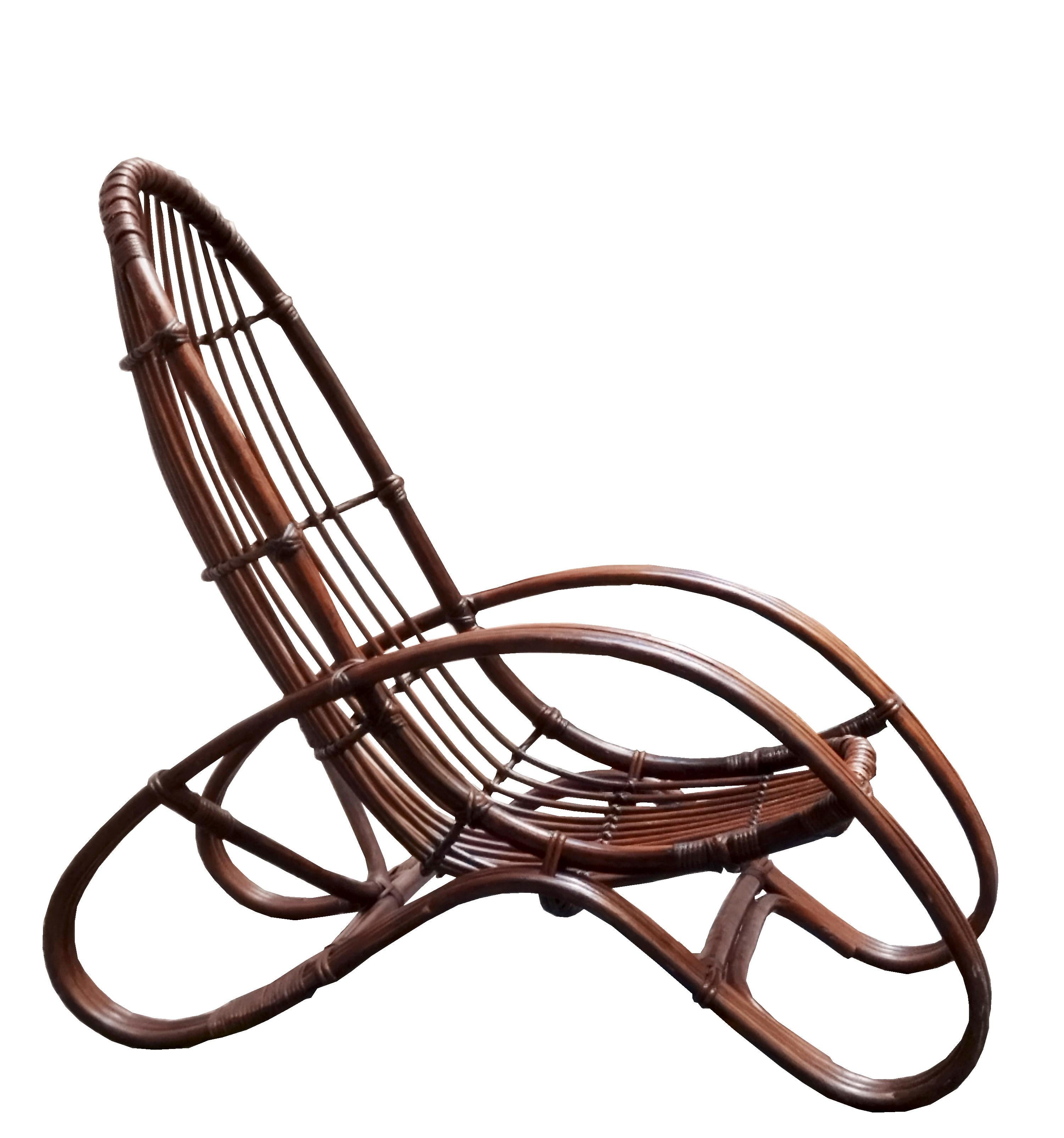 Mid-Century Modern Malacca and Bamboo Lounge Chair, Tito Agnoli Italy 1960s