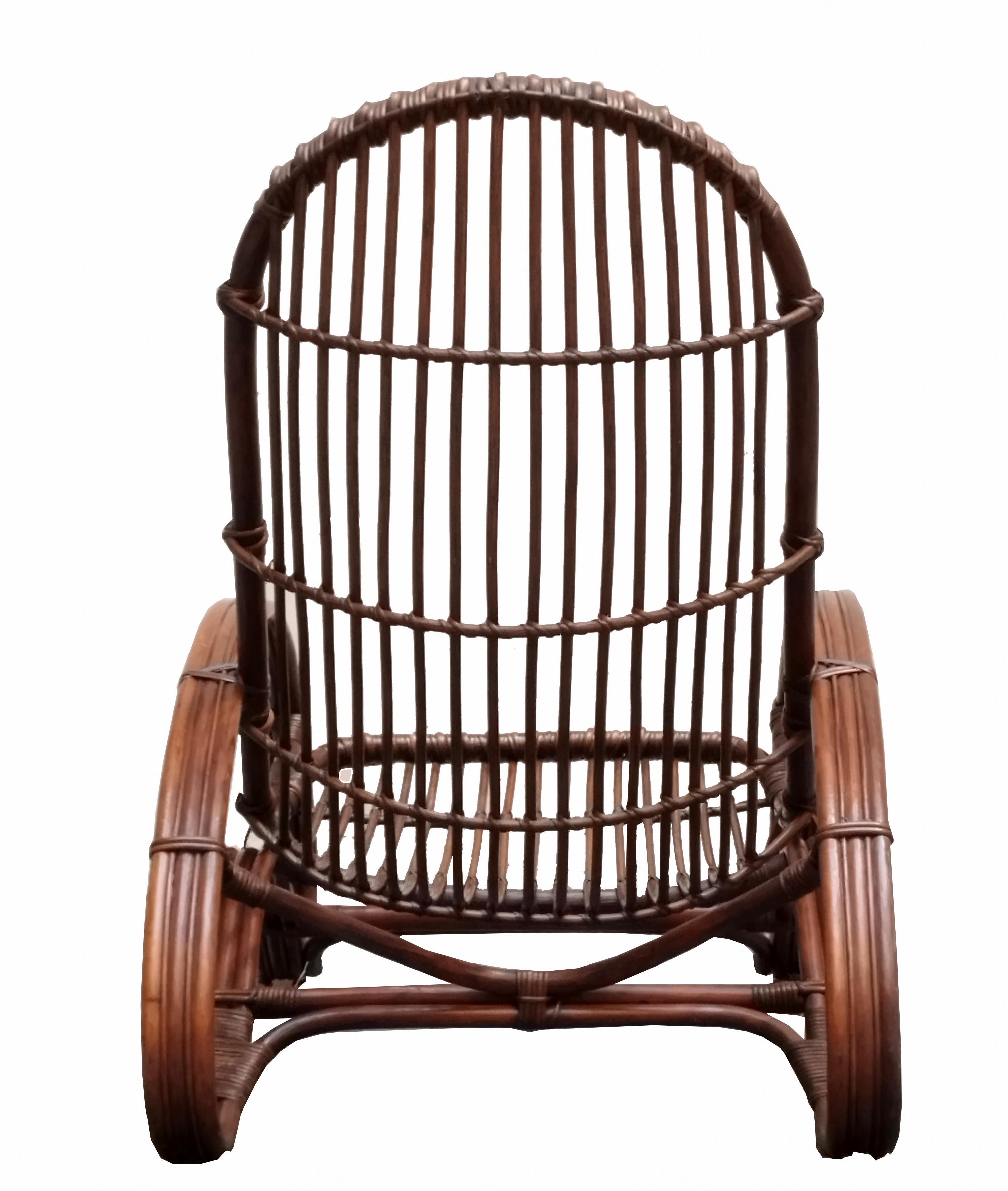 Italian Malacca and Bamboo Lounge Chair, Tito Agnoli Italy 1960s