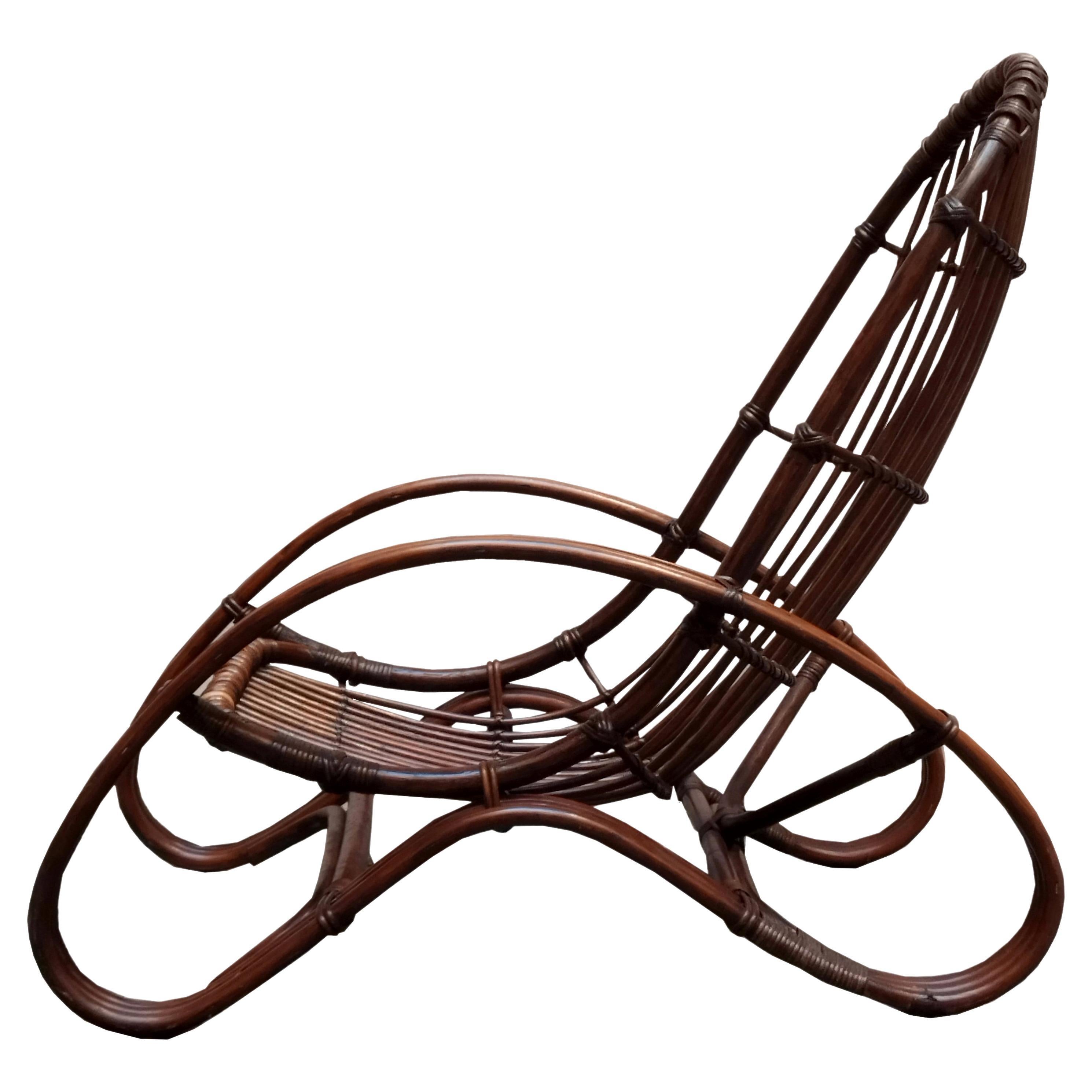 Malacca and Bamboo Lounge Chair, Tito Agnoli Italy 1960s