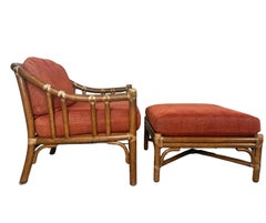 Sessel aus Bambus und Rattan mit Hassock, McGuire, Ende 20.