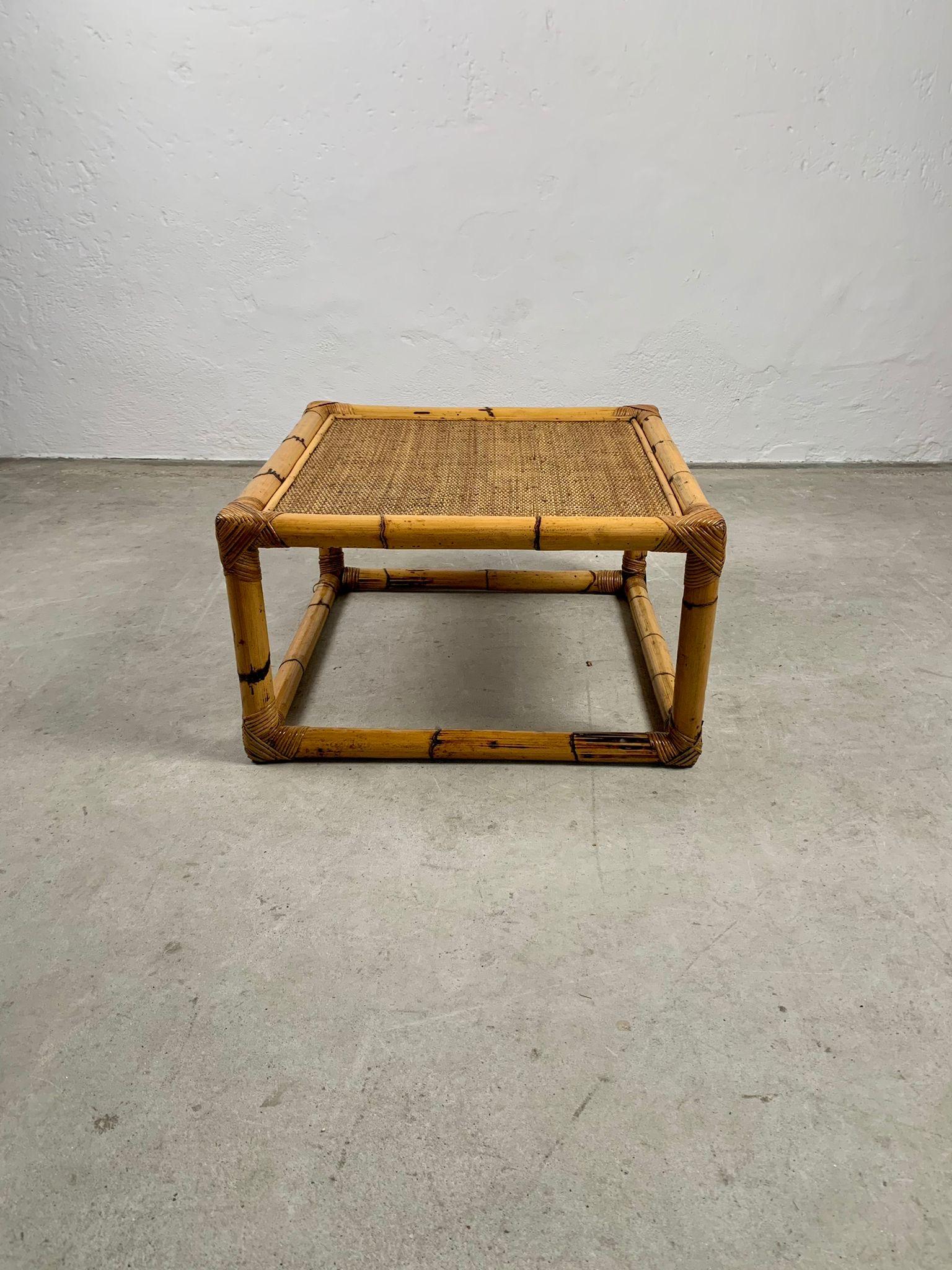 Late 20th Century Bamboo and rattan low table by Vivai del Sud, Italy, 1970s For Sale