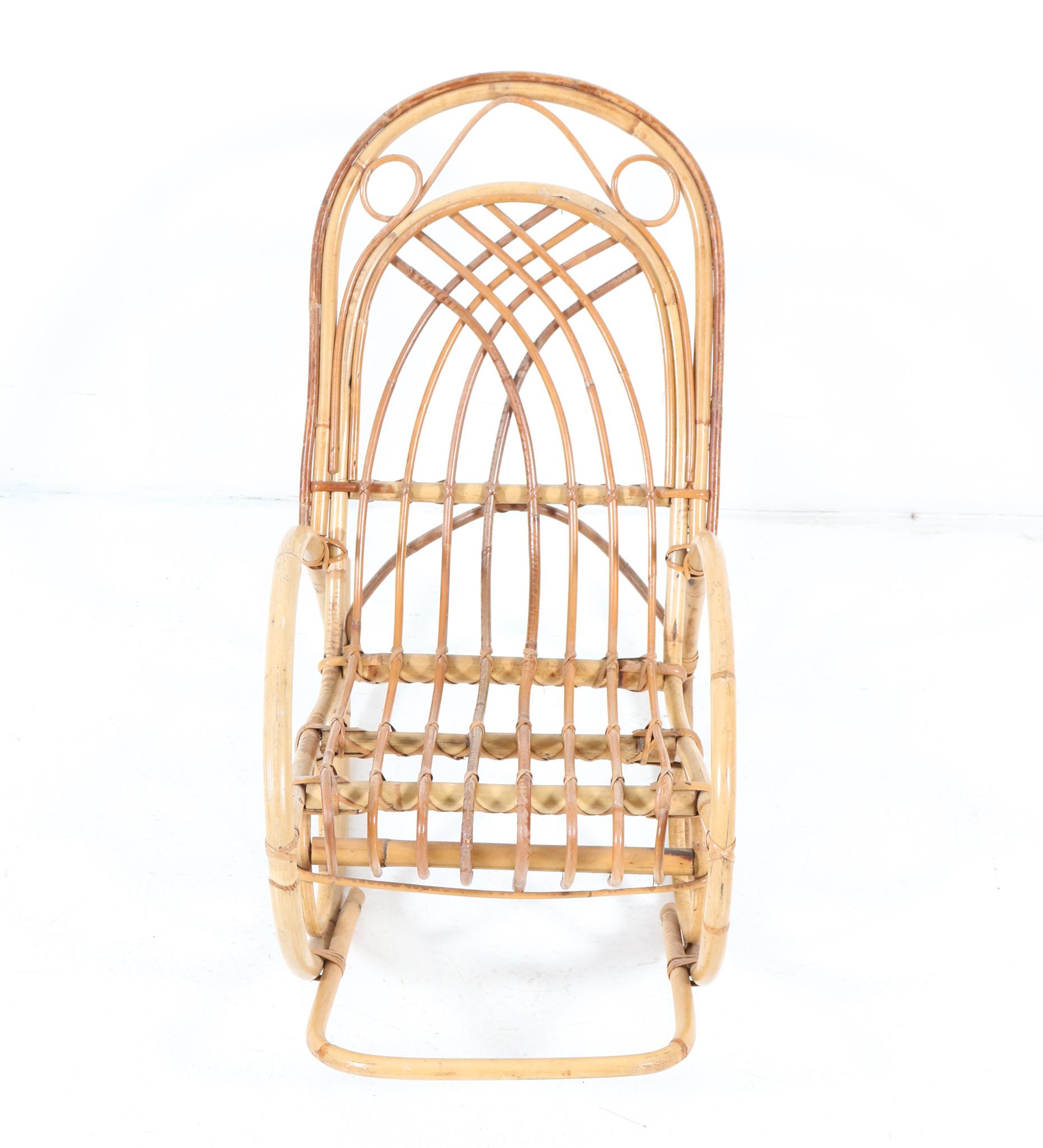 French Bamboo and Rattan Mid-Century Modern Children's Rocking Chair, 1970s For Sale