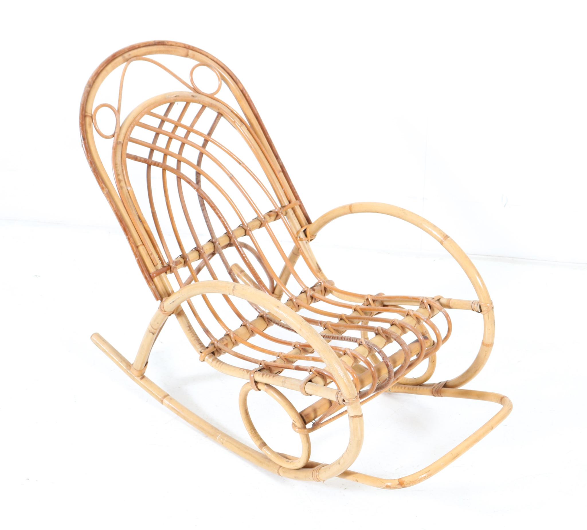 Bamboo and Rattan Mid-Century Modern Children's Rocking Chair, 1970s In Good Condition For Sale In Amsterdam, NL