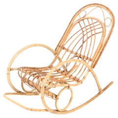 Vintage Bamboo and Rattan Mid-Century Modern Children's Rocking Chair, 1970s