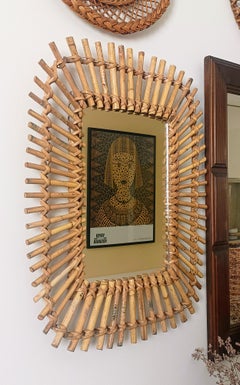 Bamboo And Rattan Midcentury French Riviera Italian Mirror, 1960s