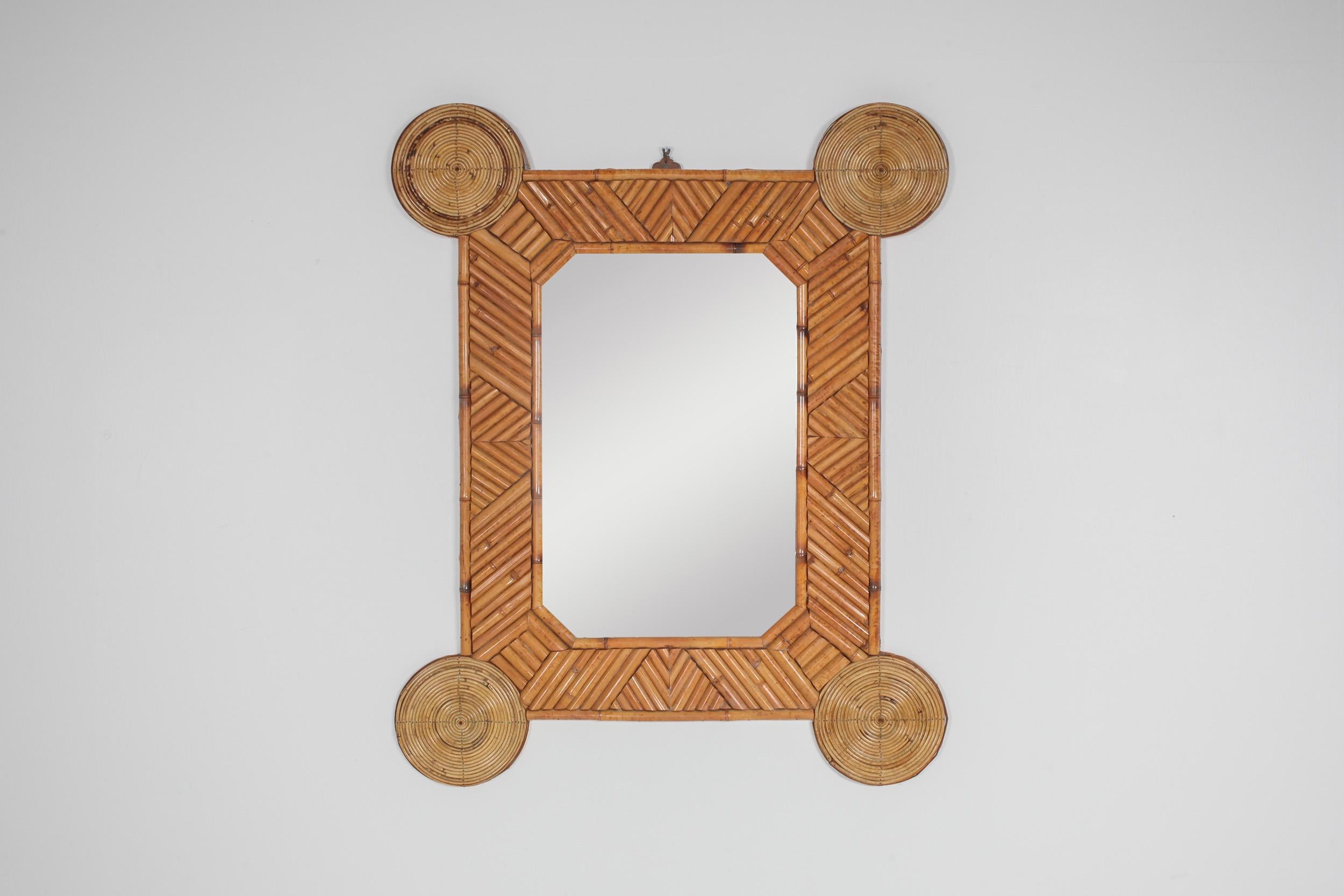 Tropicalist mirror, Arpex, Italy, 1970s

Vivai del sud, Gabriella Crespi and Arpex were the three leading design studios in 1970s Italy specialized in this high-end tropical glam style.
Arpex make great use of geometric patterns to create a