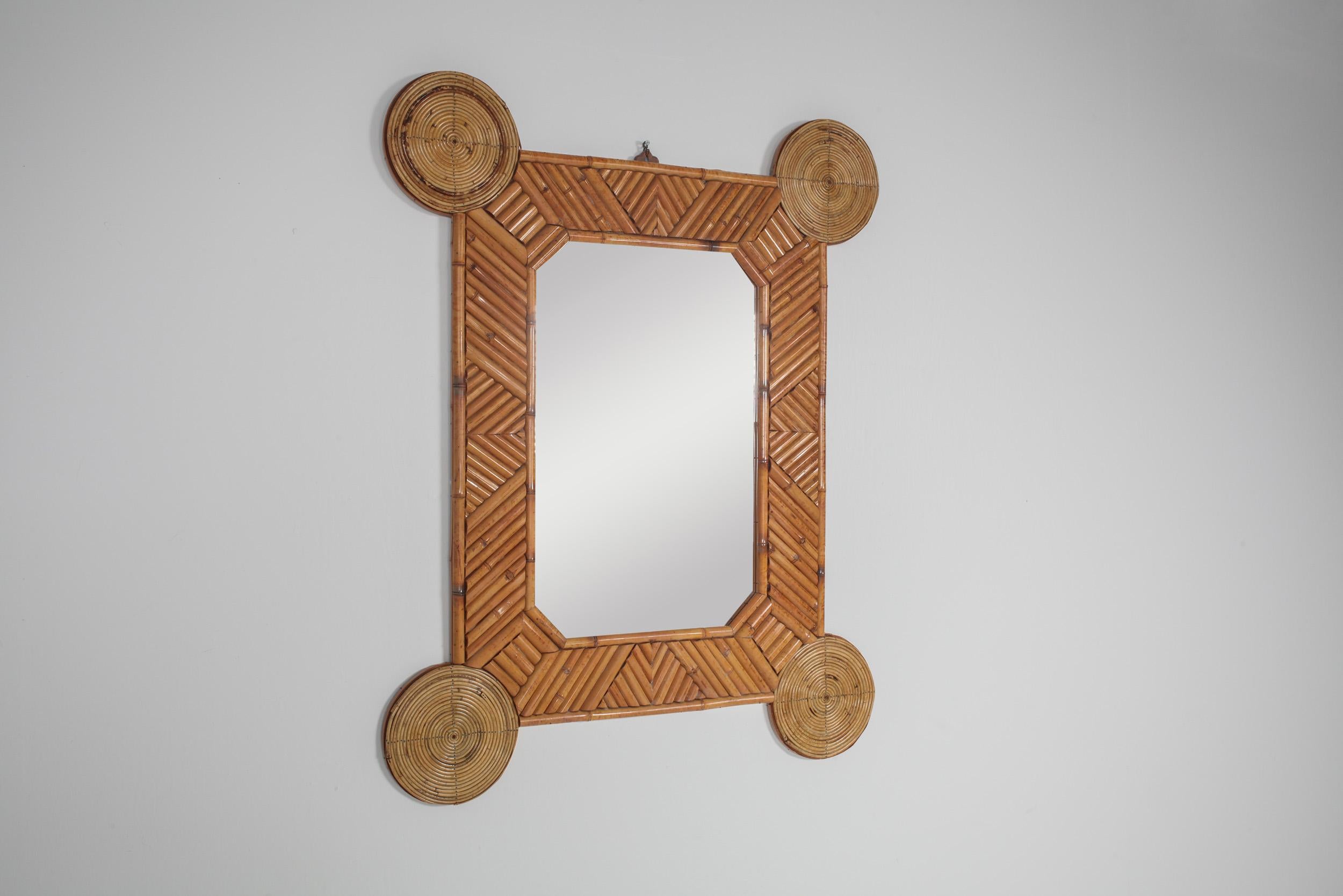 Hollywood Regency Bamboo and Rattan Mirror by Arpex, Italy
