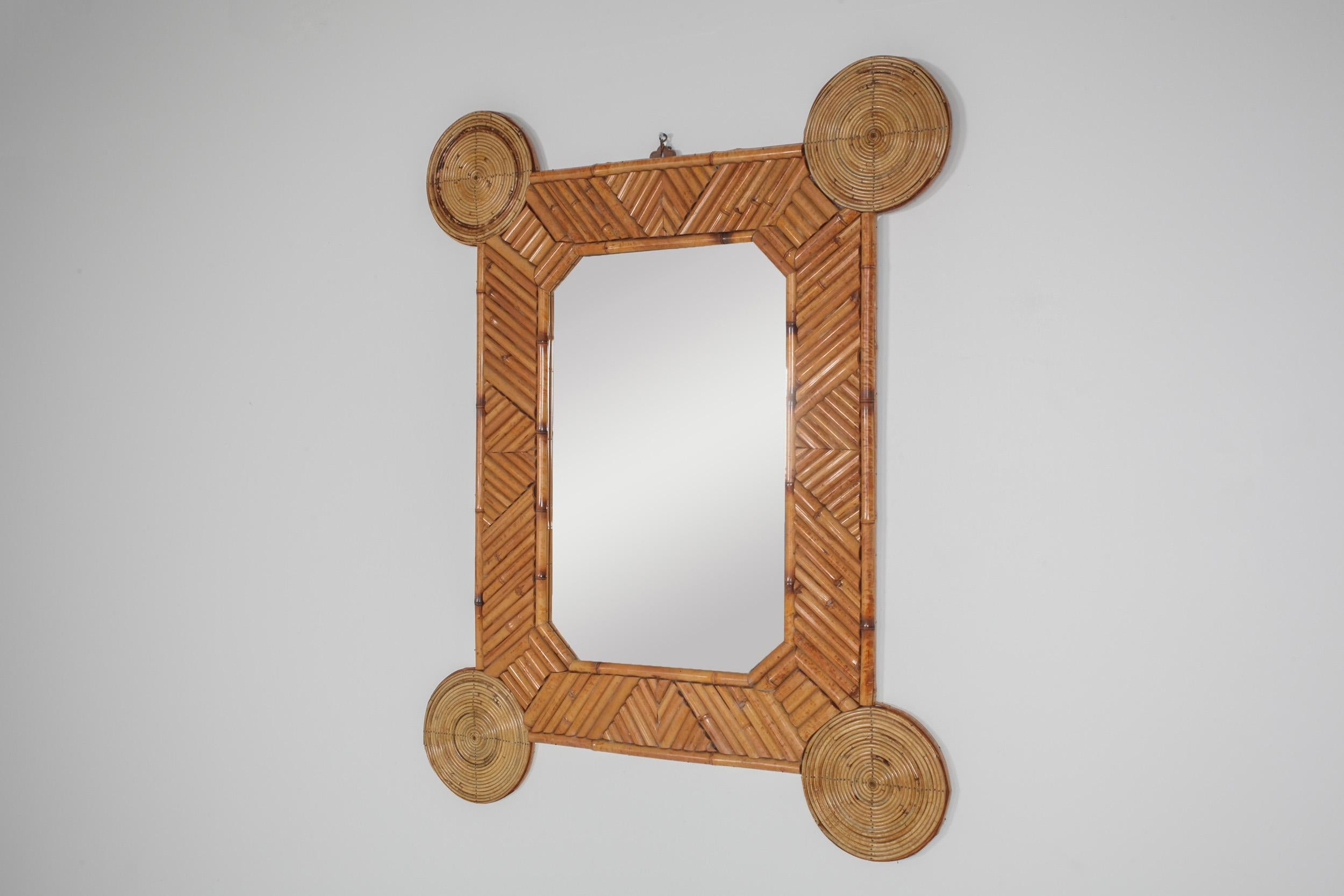 Bamboo and Rattan Mirror by Arpex, Italy In Excellent Condition In Antwerp, BE