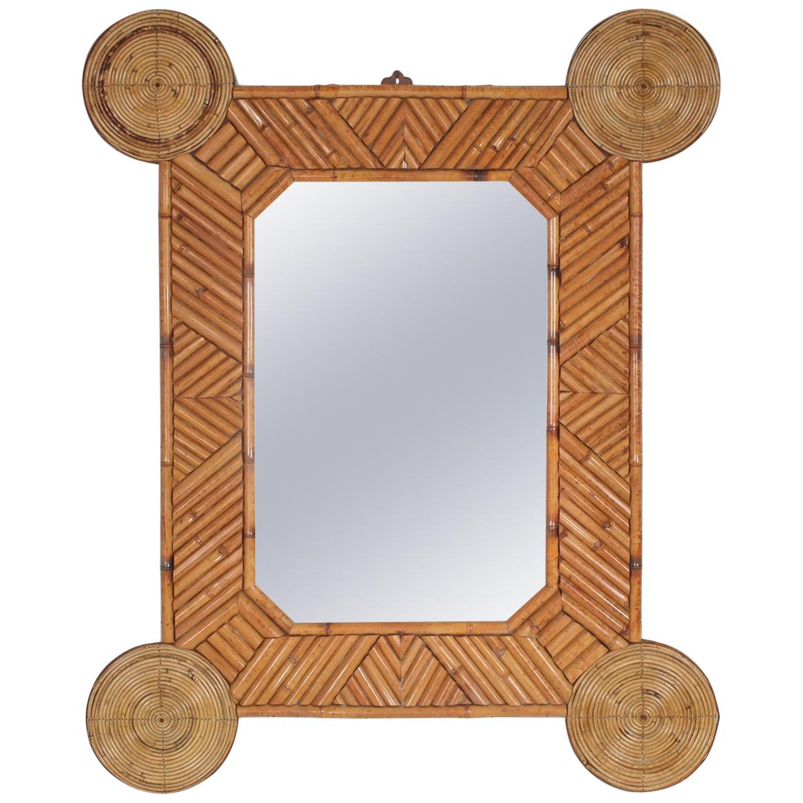 Bamboo and Rattan Mirror by Arpex, Italy