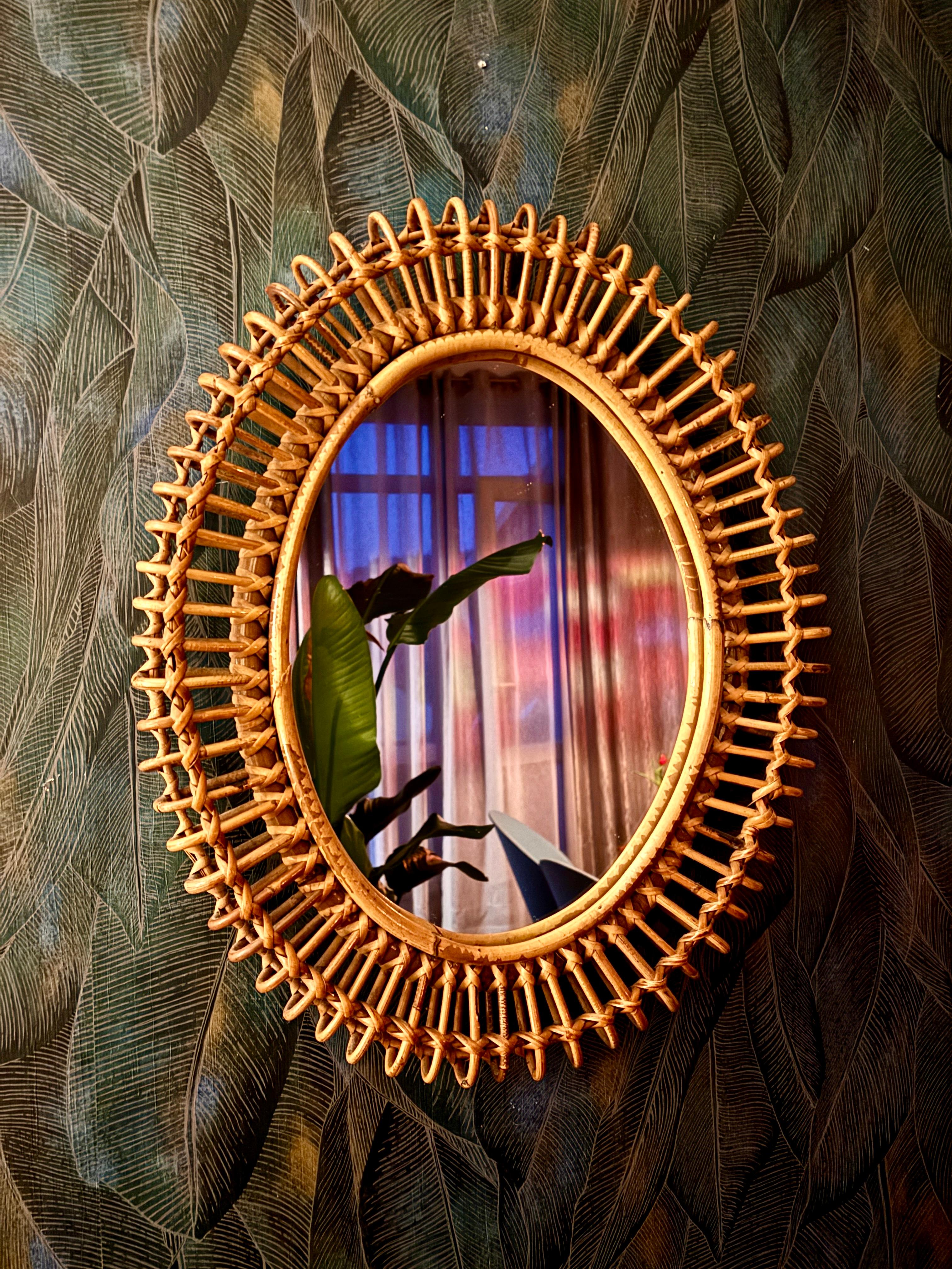 Specchio in bambù e rattan di Franco Albini, Italia anni '60 in vendita 3