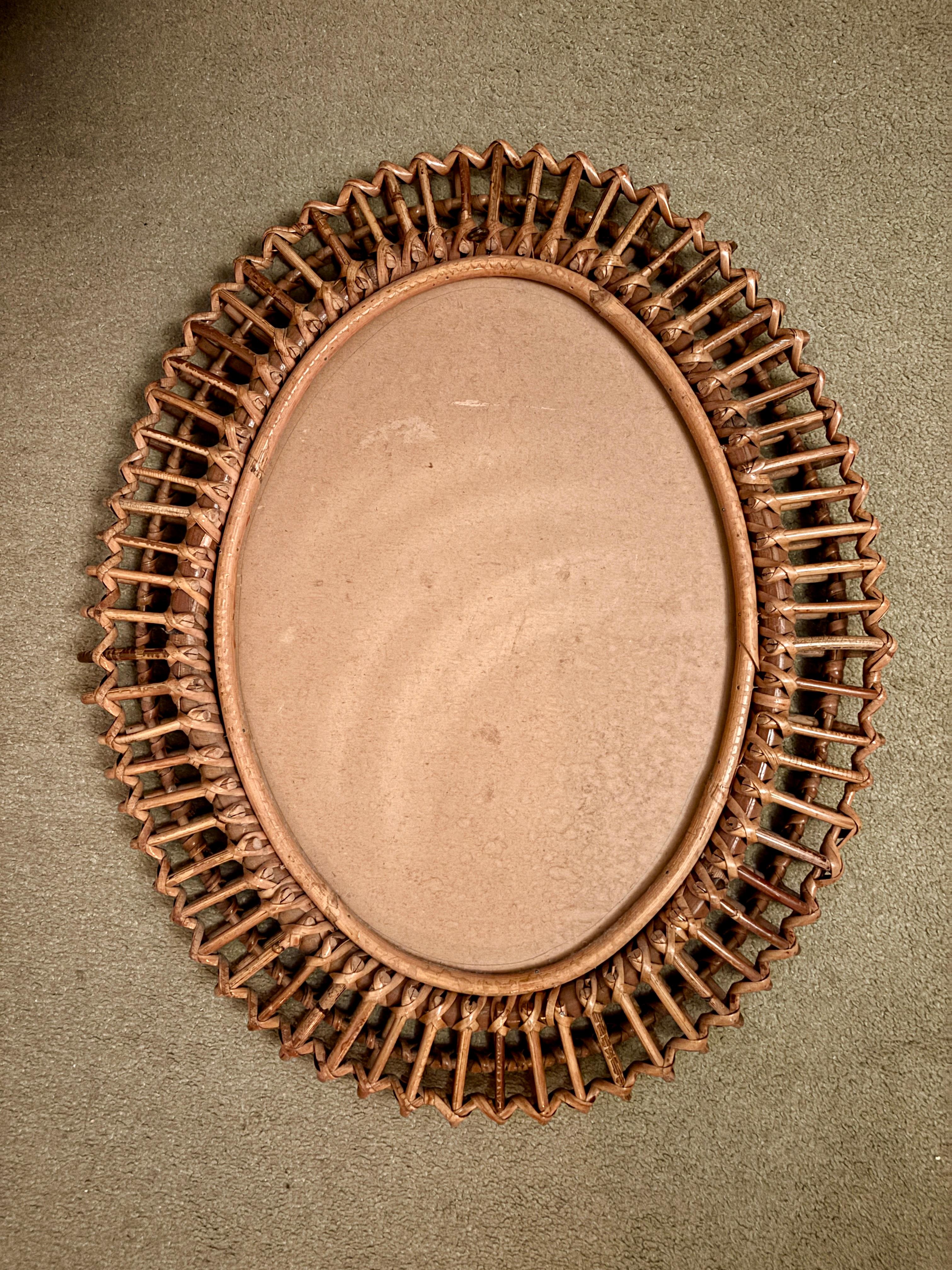 Specchio in bambù e rattan di Franco Albini, Italia anni '60 in vendita 4