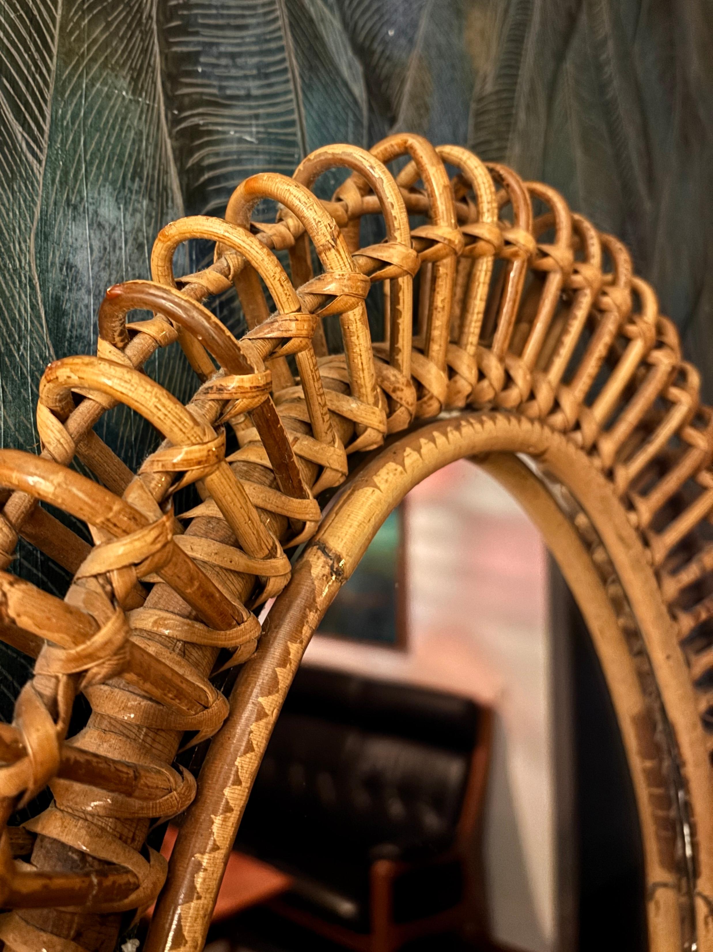 Mid-Century moderno Specchio in bambù e rattan di Franco Albini, Italia anni '60 in vendita