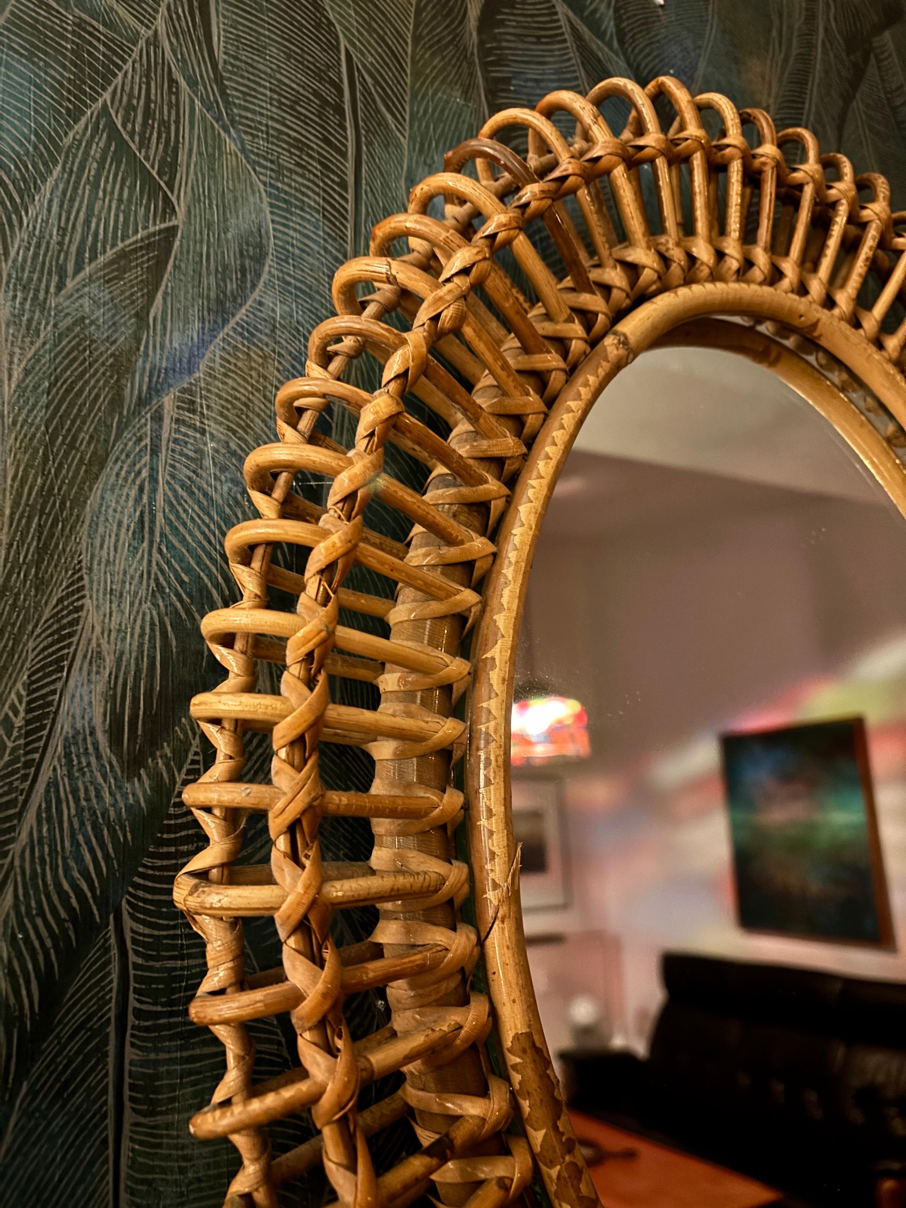 Italiano Specchio in bambù e rattan di Franco Albini, Italia anni '60 in vendita