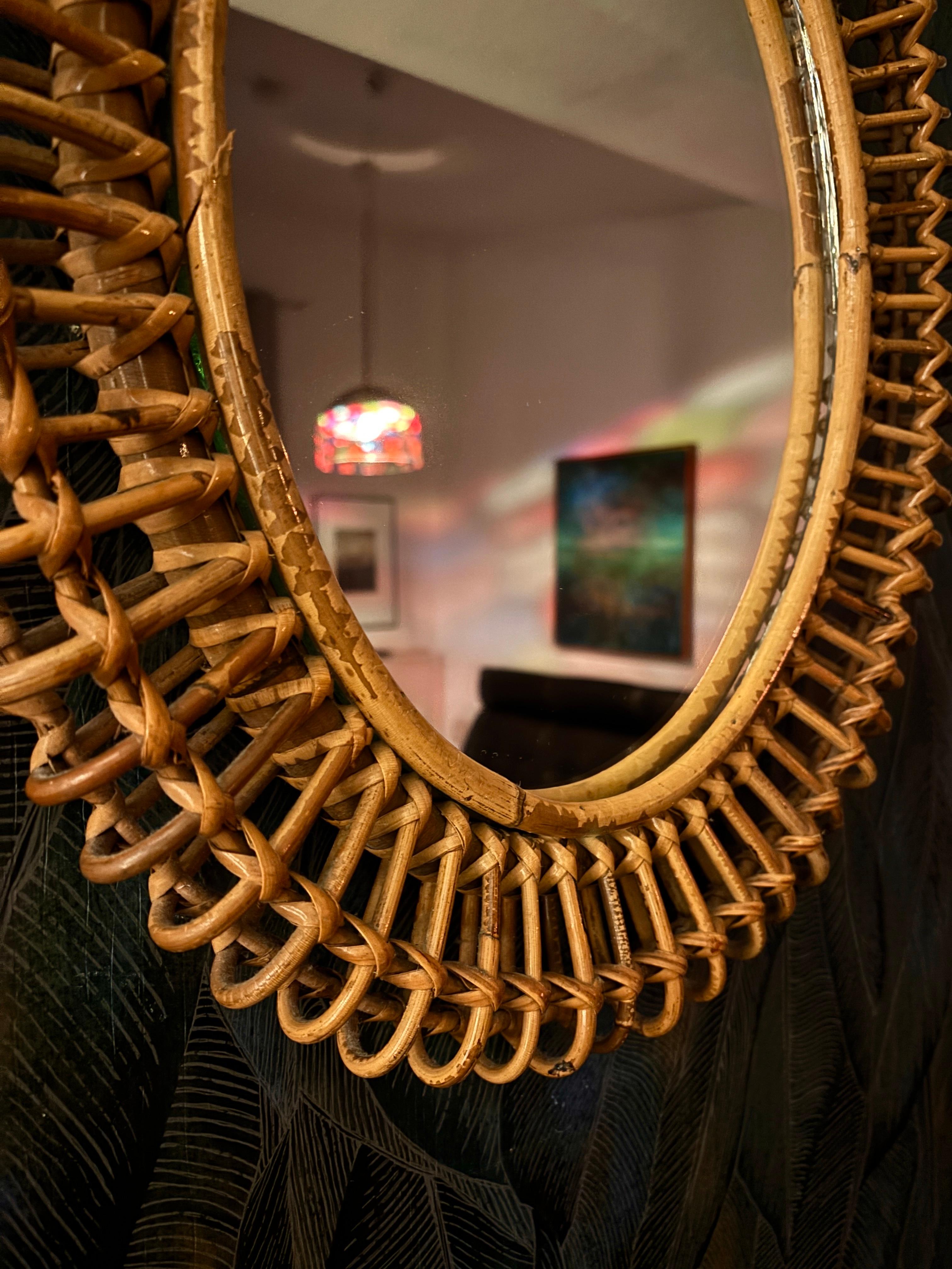 Specchio in bambù e rattan di Franco Albini, Italia anni '60 In condizioni buone in vendita a Hannover, DE