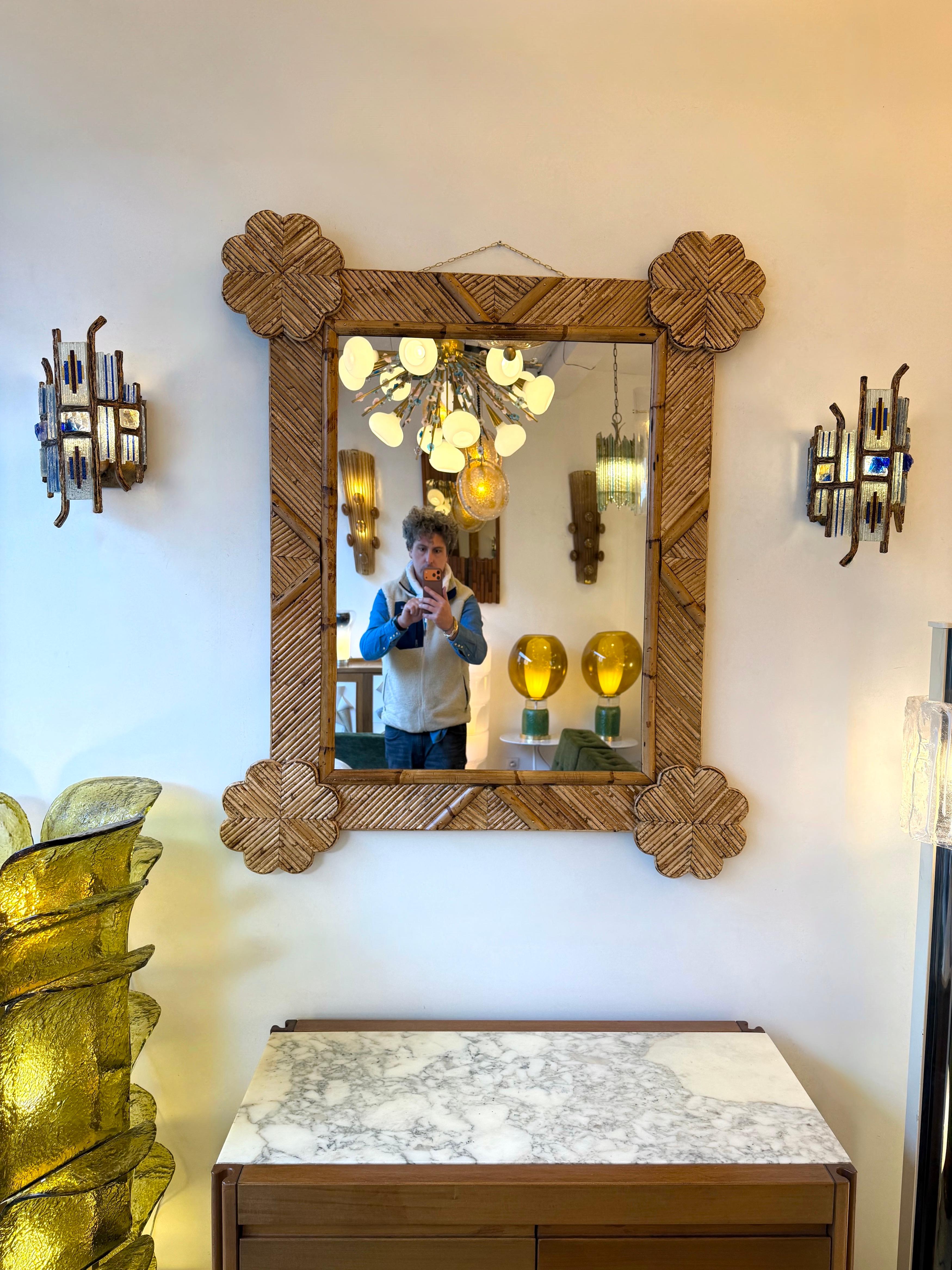 Specchio in bambù e rattan di Vivai del Sud. Italia, anni '70 3