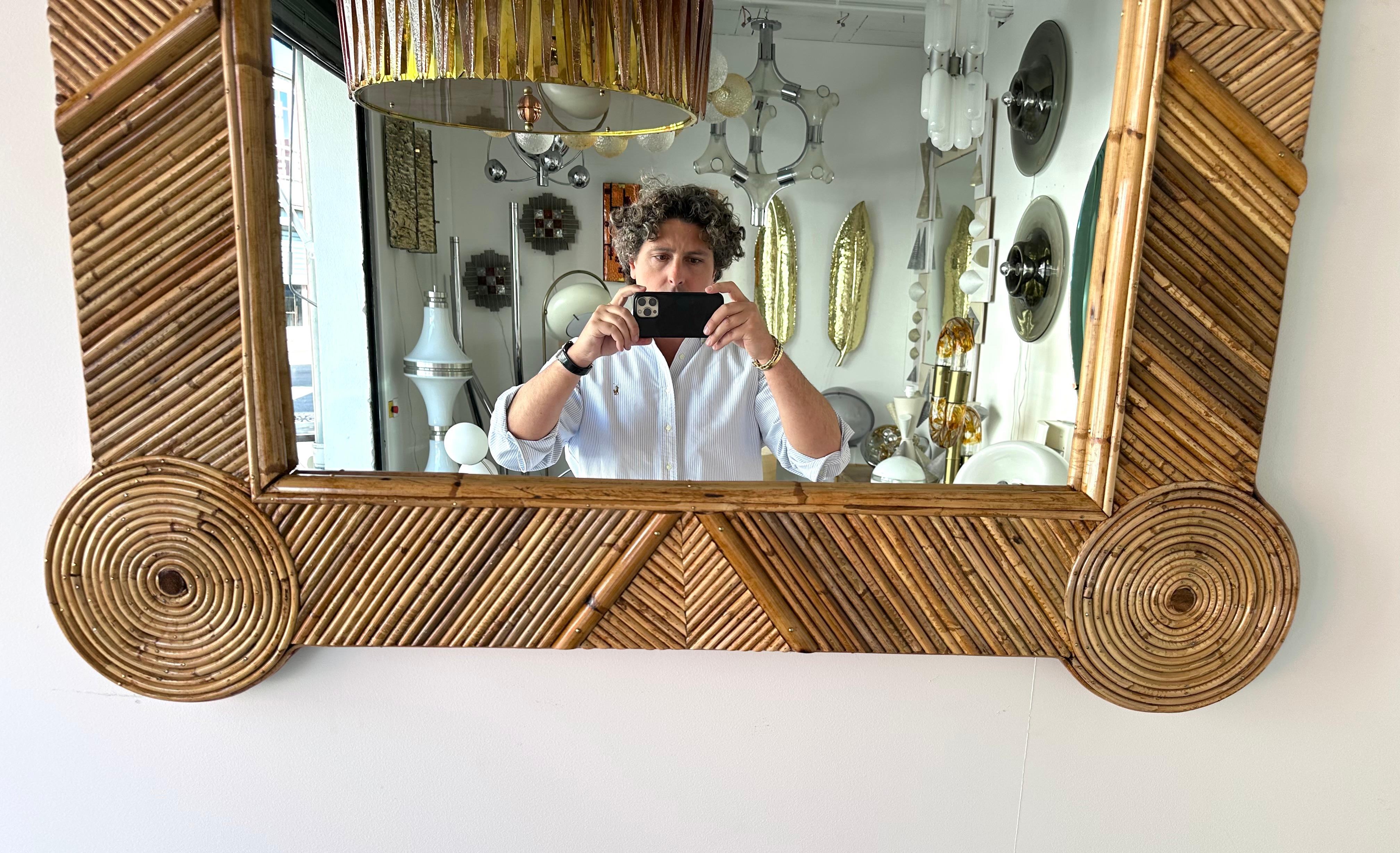 Bamboo and Rattan Mirror by Vivai Del Sud. Italy, 1970s en vente 4
