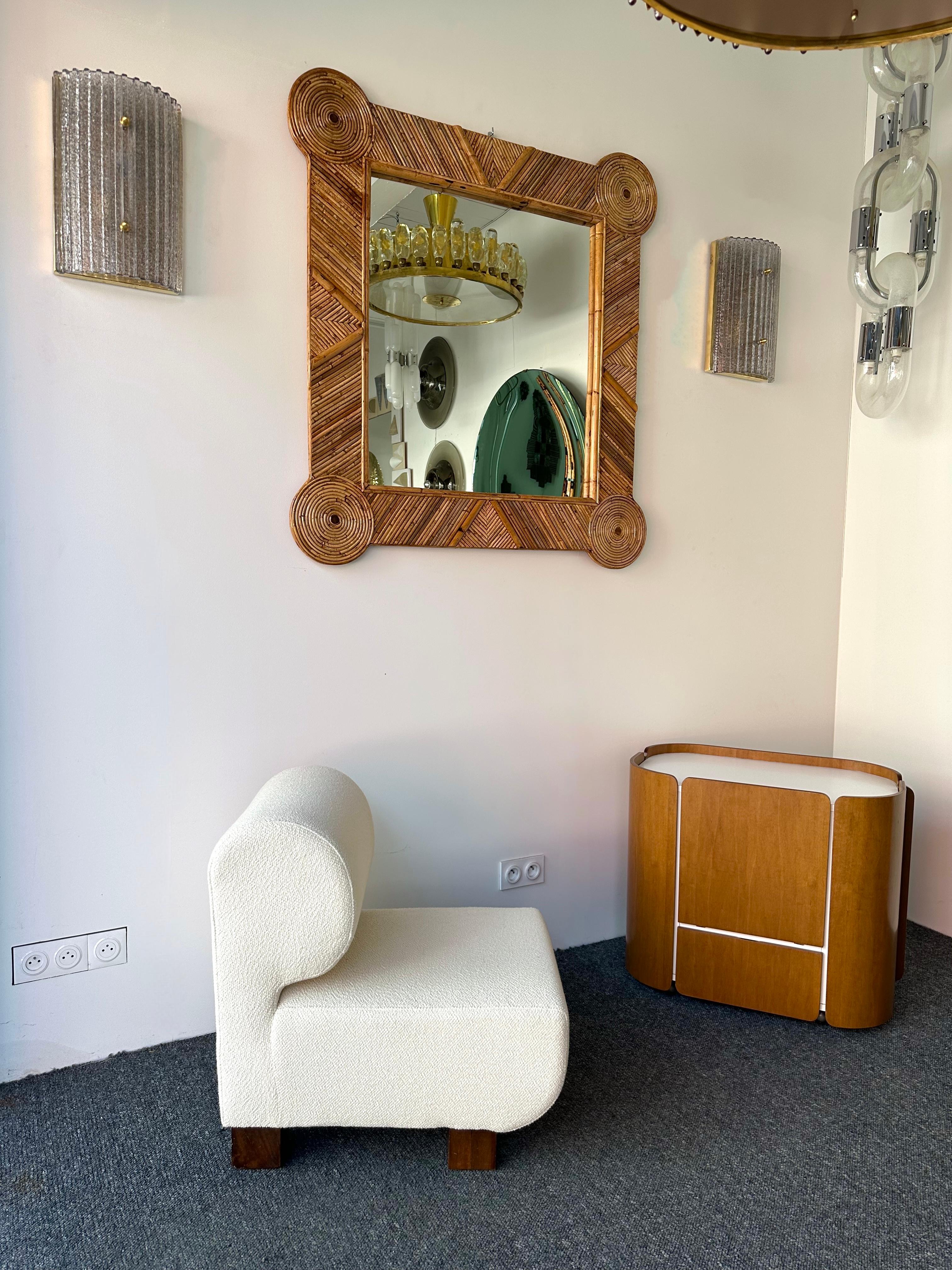 Mid-Century Modern Bamboo and Rattan Mirror by Vivai Del Sud. Italy, 1970s en vente
