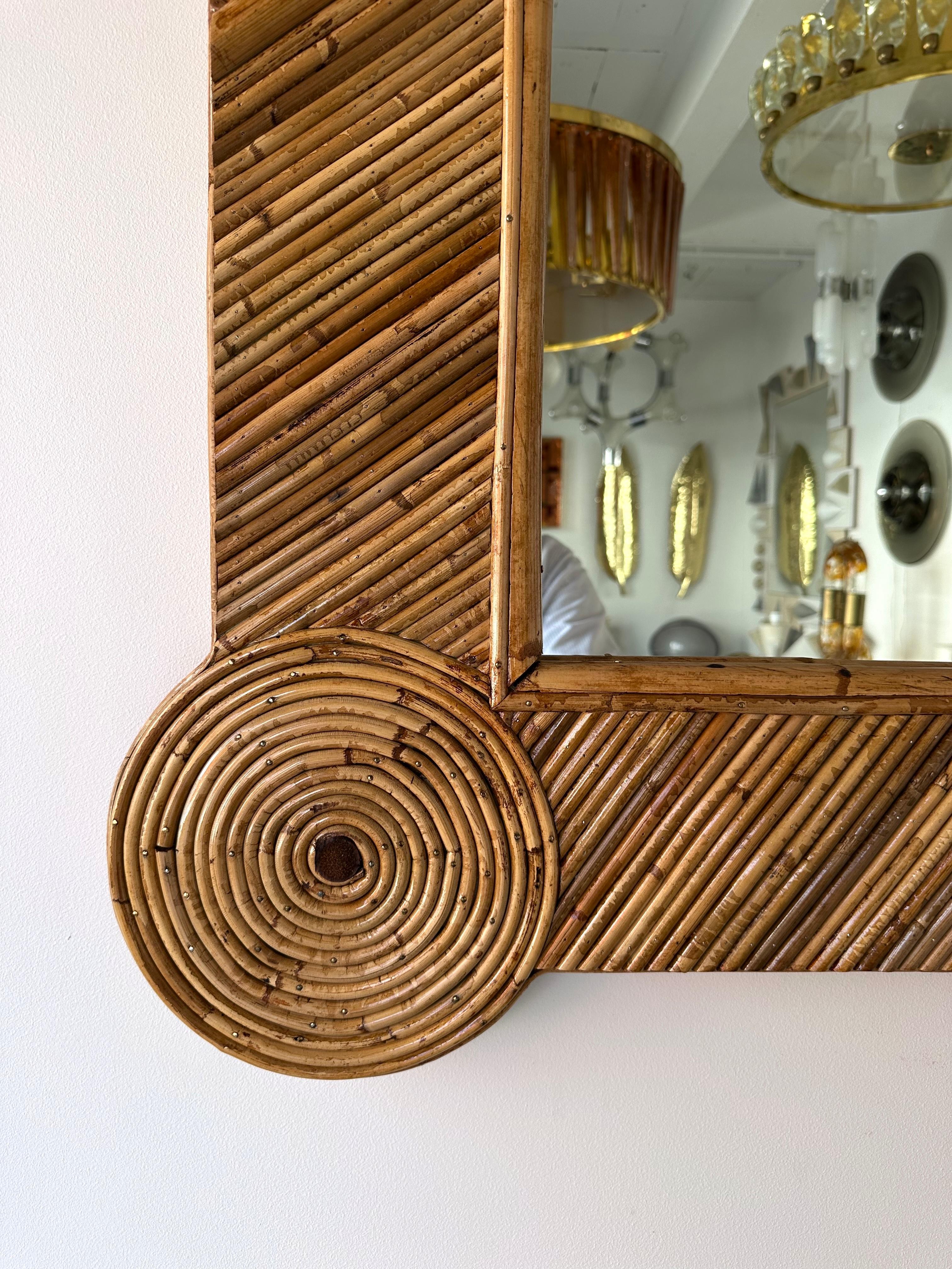 Bamboo and Rattan Mirror by Vivai Del Sud. Italy, 1970s Bon état - En vente à SAINT-OUEN, FR