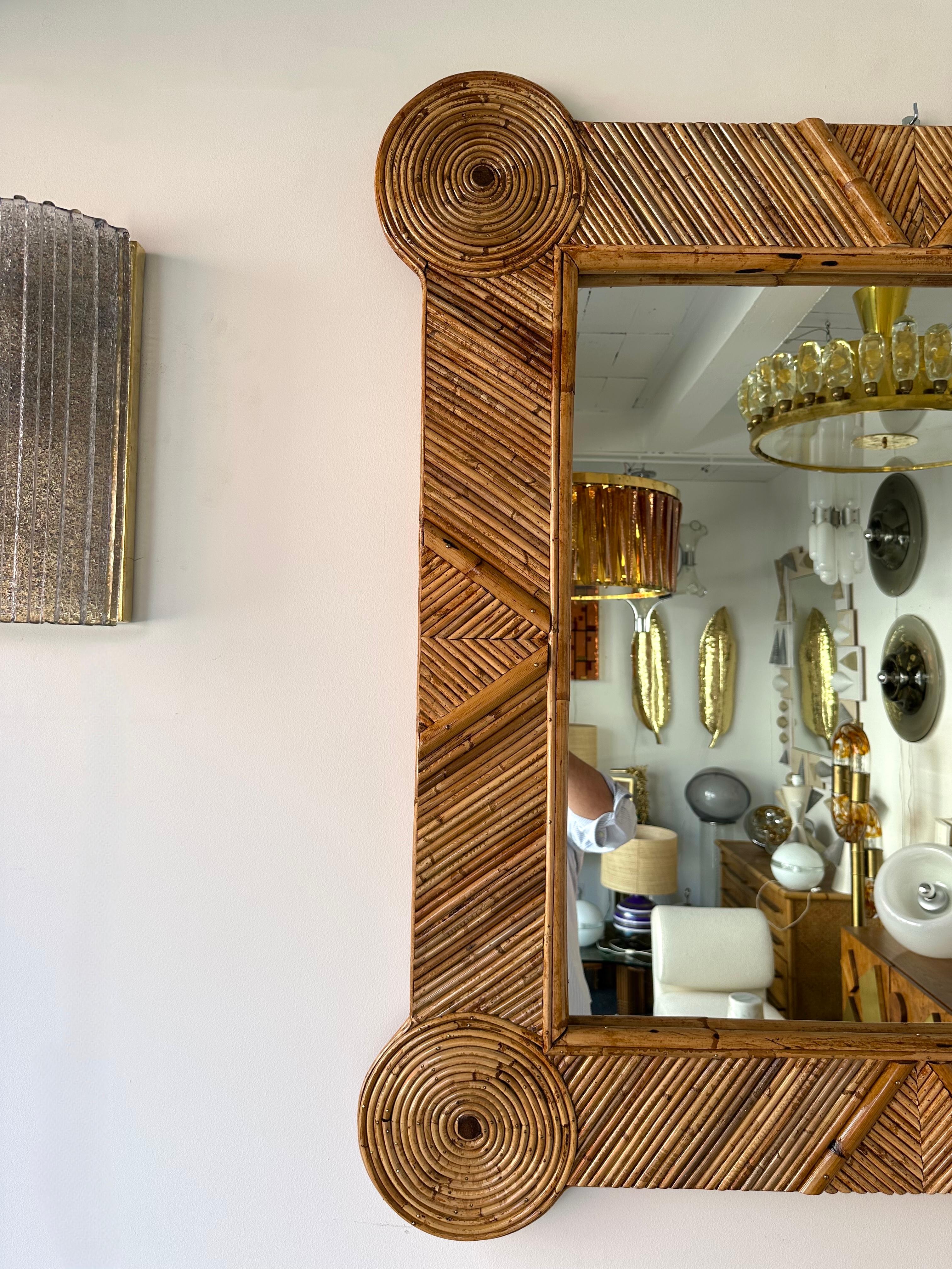 Bambou Bamboo and Rattan Mirror by Vivai Del Sud. Italy, 1970s en vente