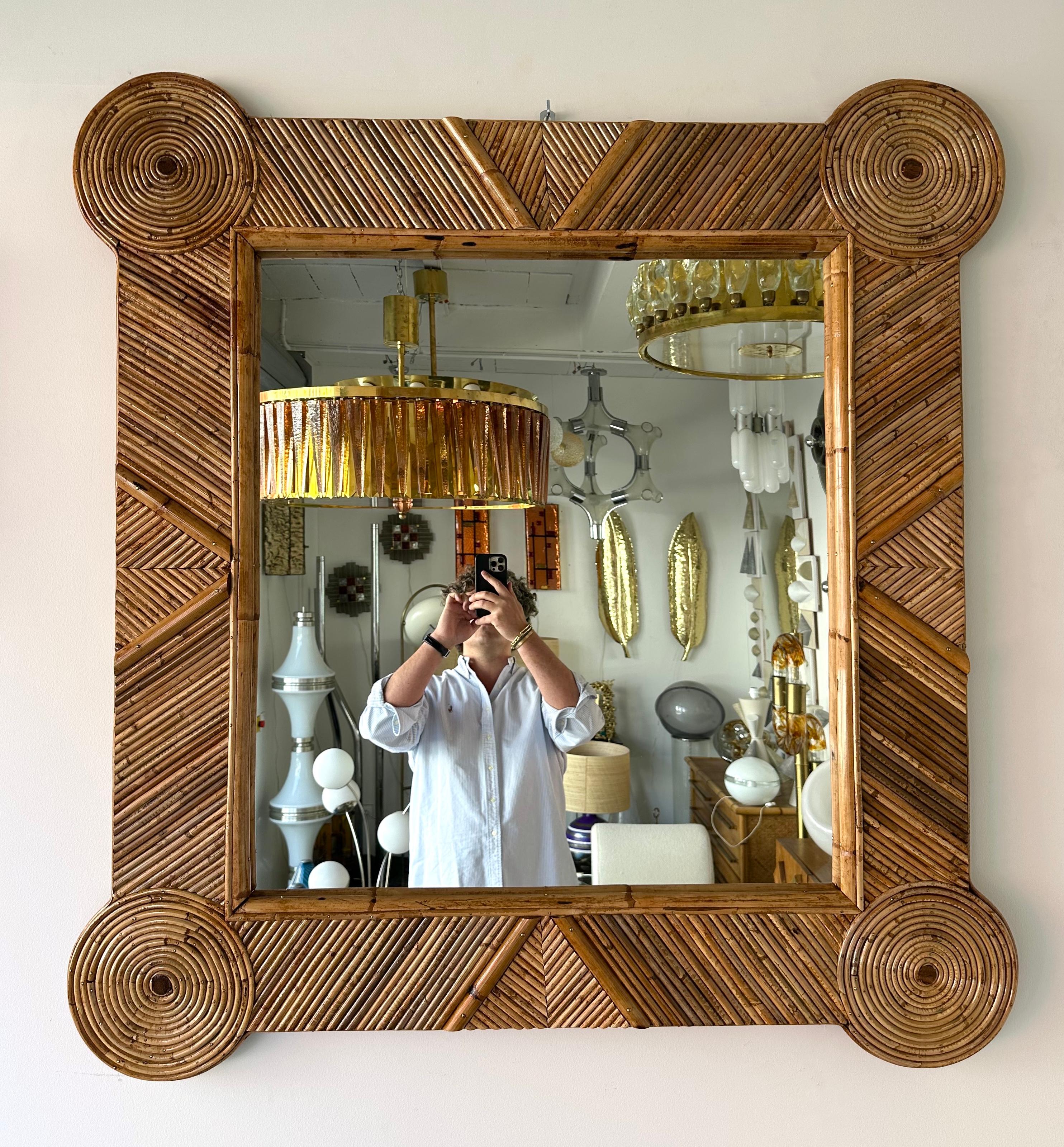 Bamboo and Rattan Mirror by Vivai Del Sud. Italy, 1970s en vente 2