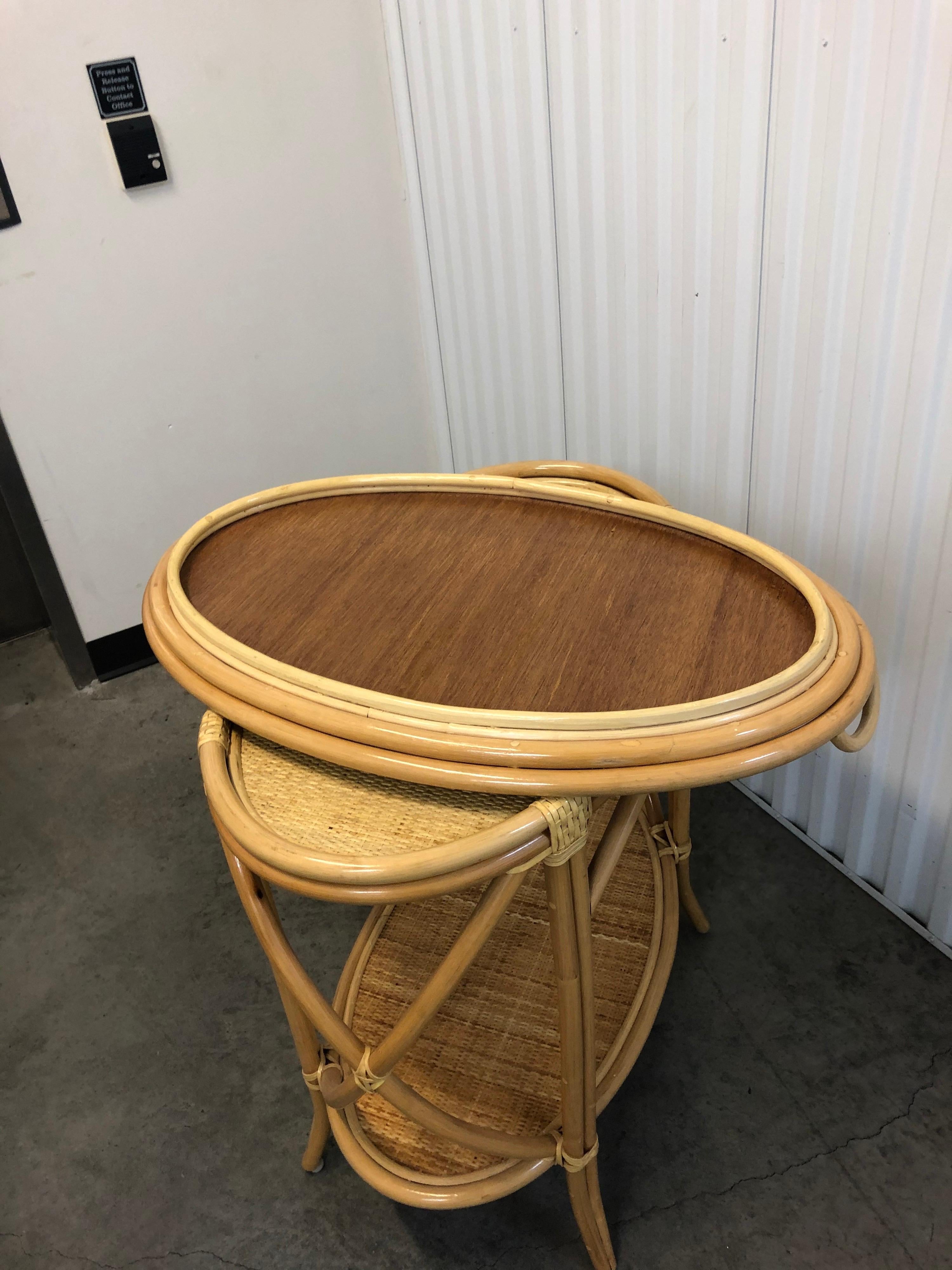 Bamboo and Rattan Oval Bar Cart 7