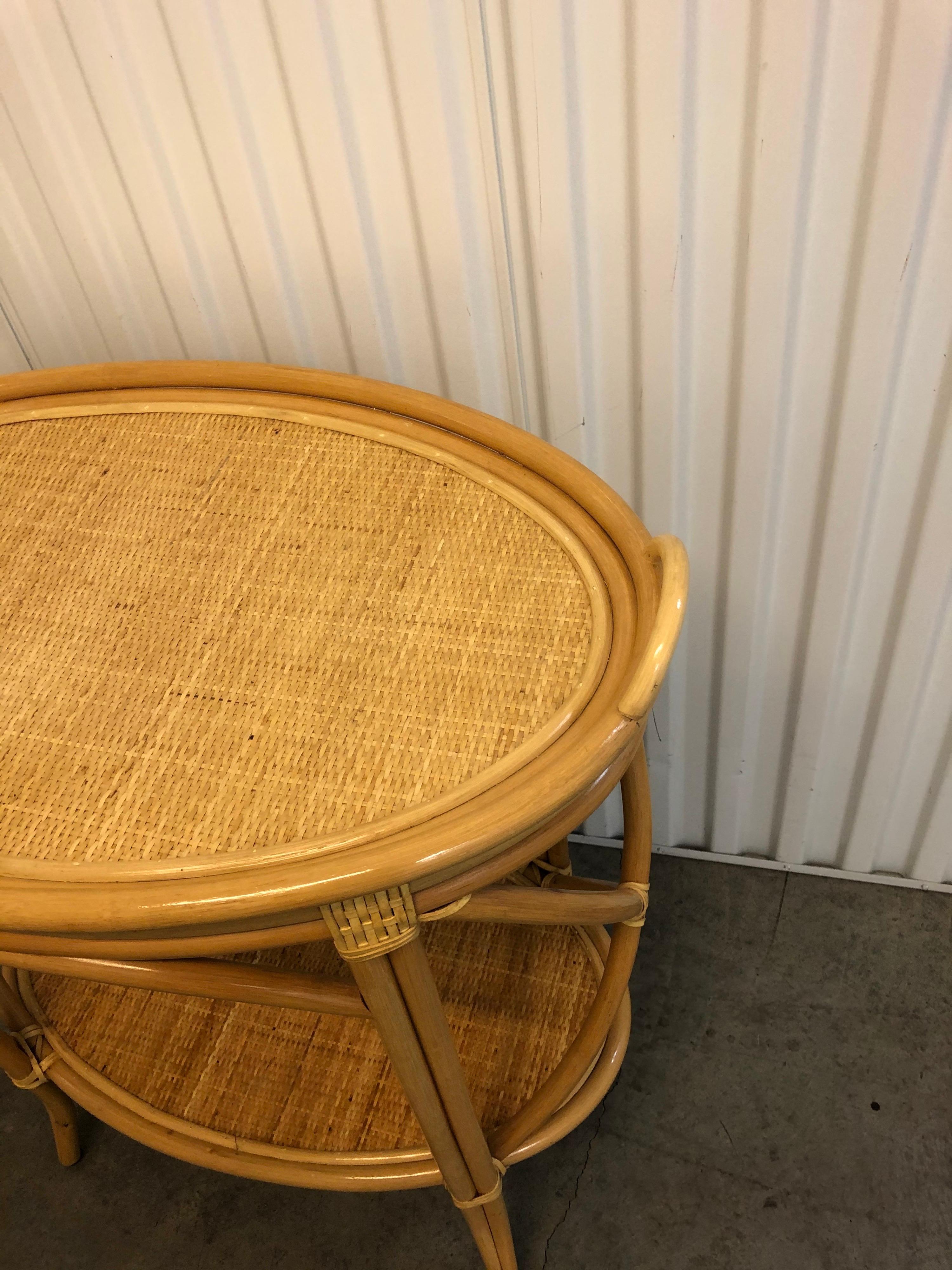 Bohemian Bamboo and Rattan Oval Bar Cart