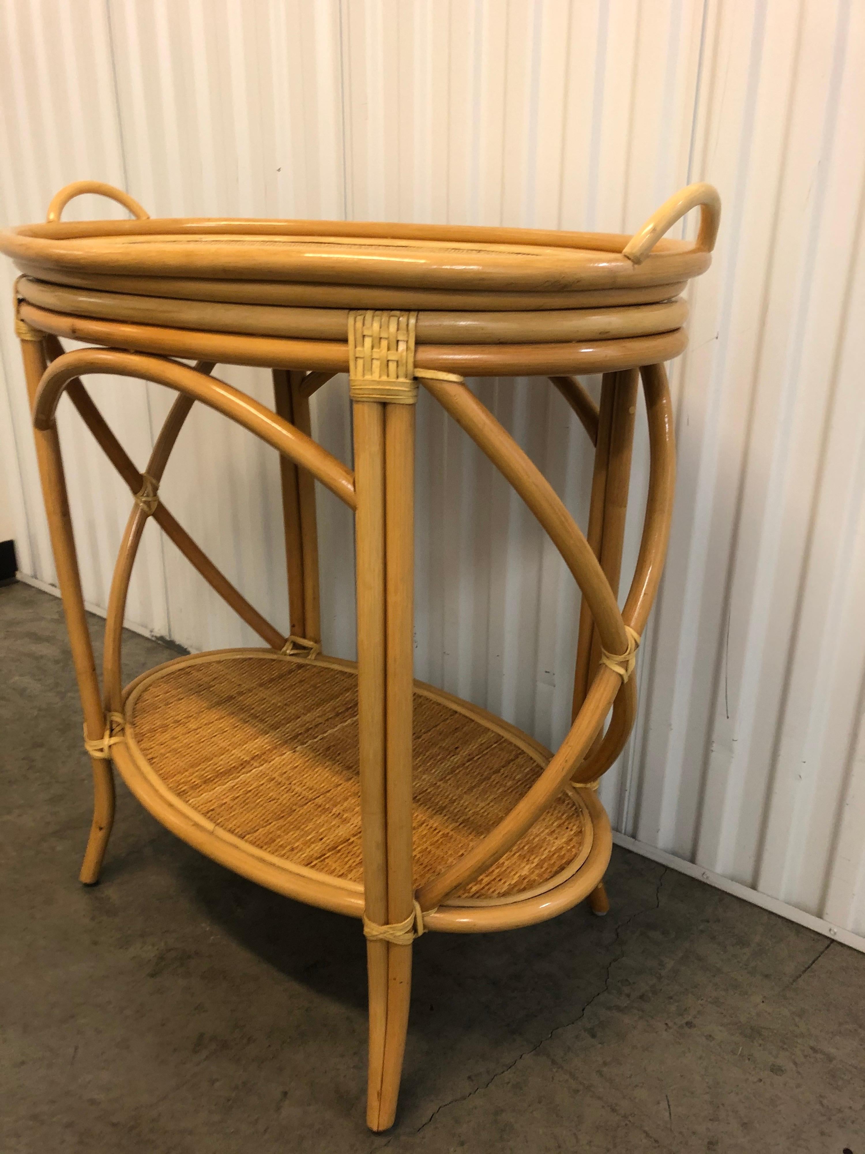 Asian Bamboo and Rattan Oval Bar Cart
