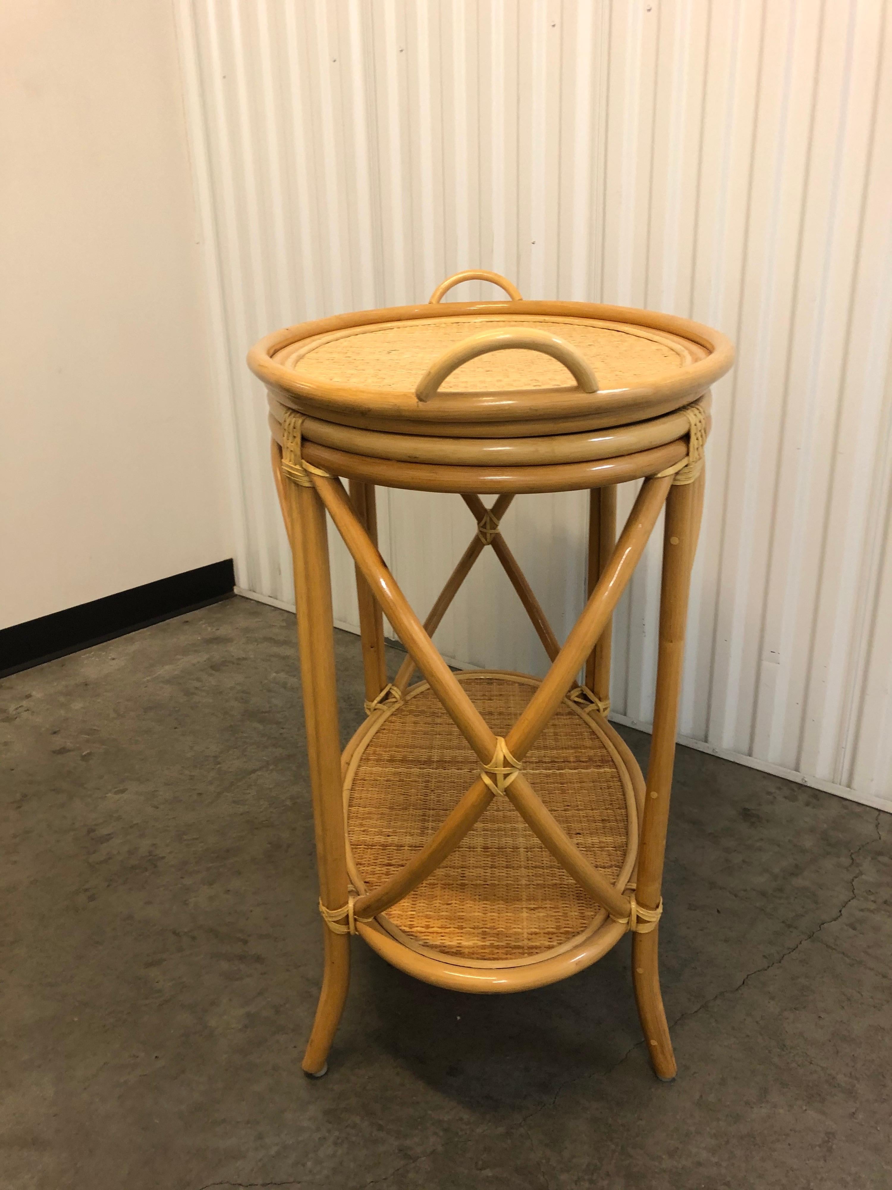 Hand-Crafted Bamboo and Rattan Oval Bar Cart