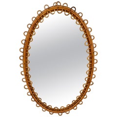 Bamboo and Rattan Oval Wall Mirror, Italy, 1960s
