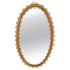Bamboo and Rattan Oval Wall Mirror, Italy, 1960s