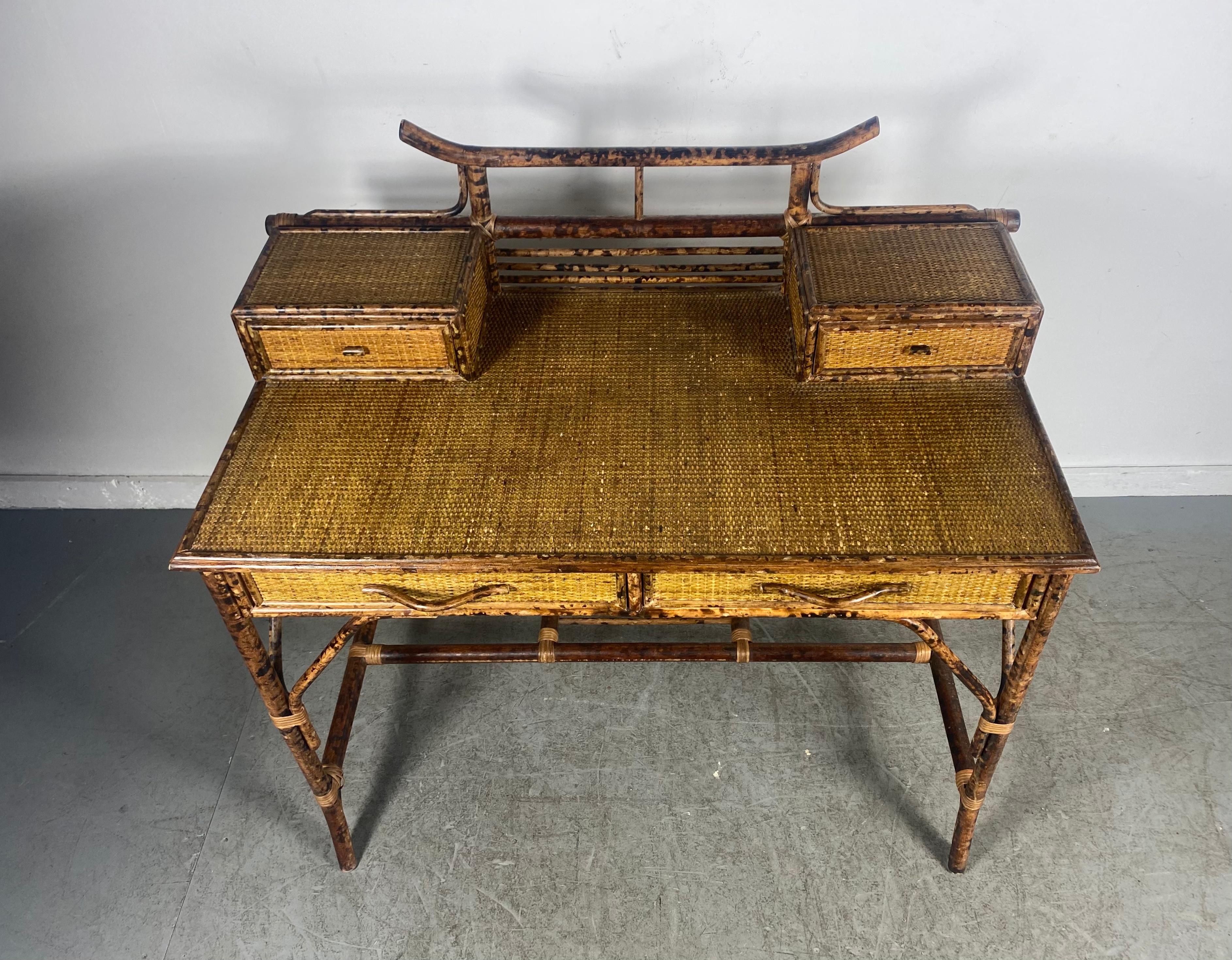 Bamboo and Rattan Pagoda Style Writing Desk, , for Bloomingdales In Good Condition In Buffalo, NY