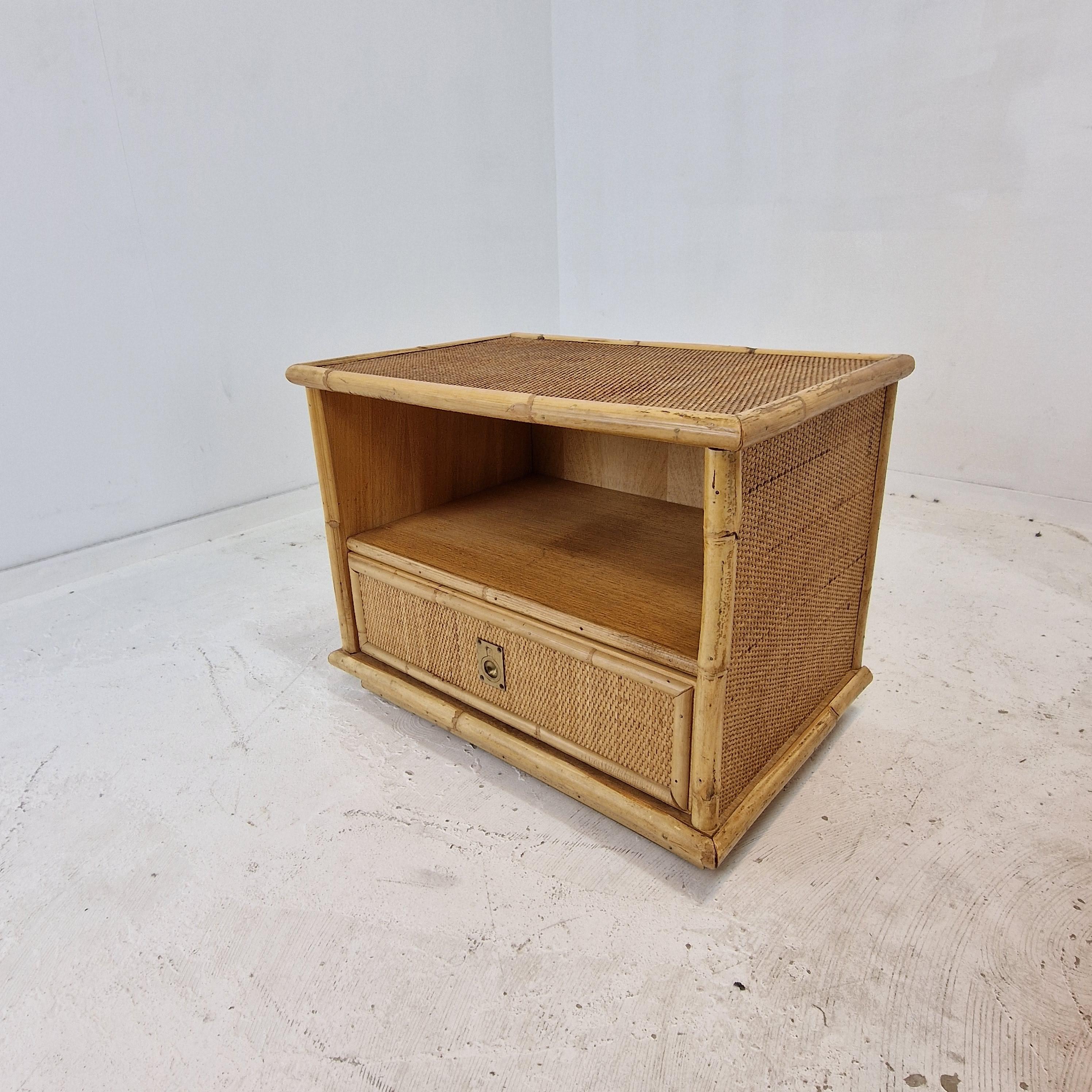 Bamboo and Rattan Pair of Bedside Tables Nightstands by Dal Vera, Italy 1970s For Sale 3