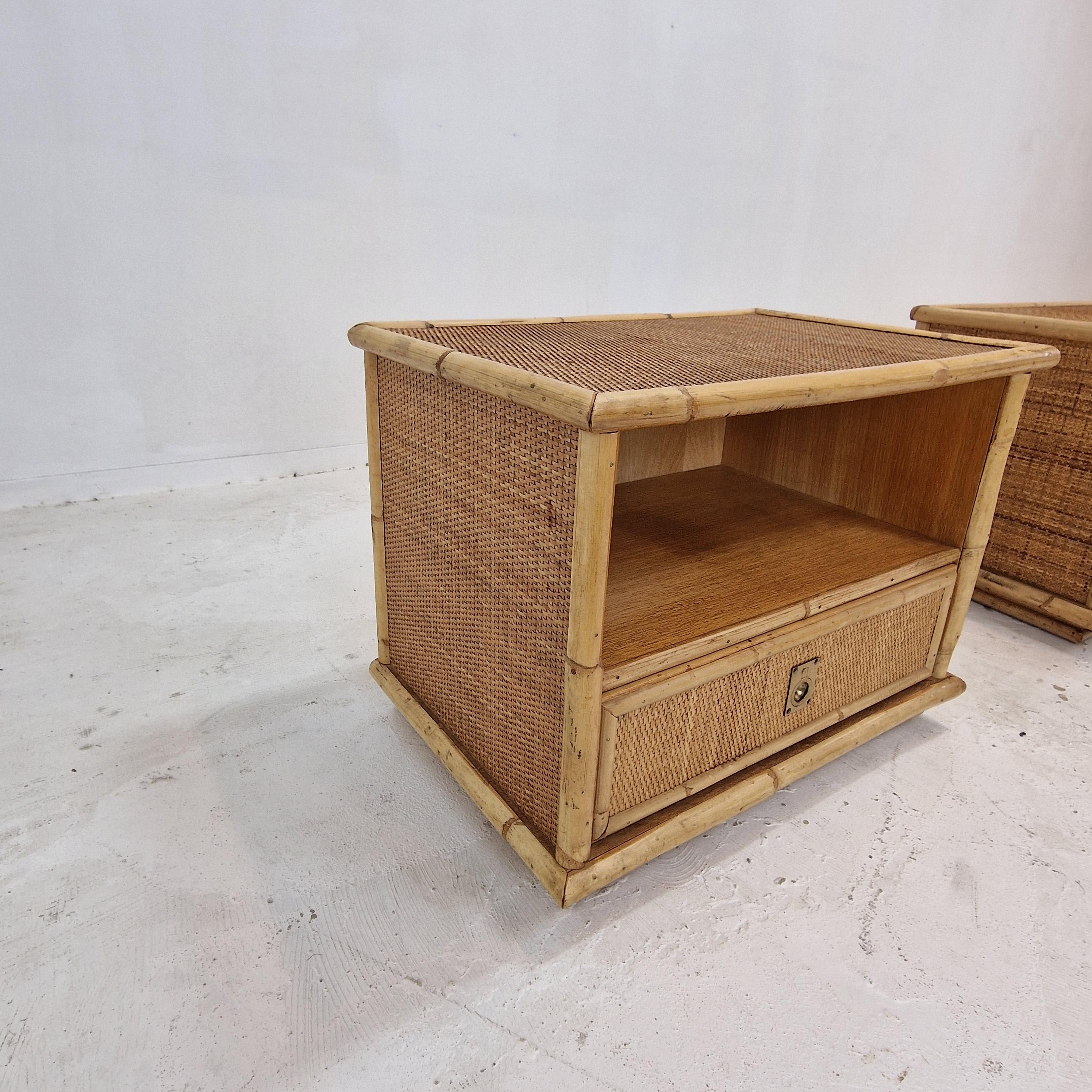 Bamboo and Rattan Pair of Bedside Tables Nightstands by Dal Vera, Italy 1970s For Sale 4