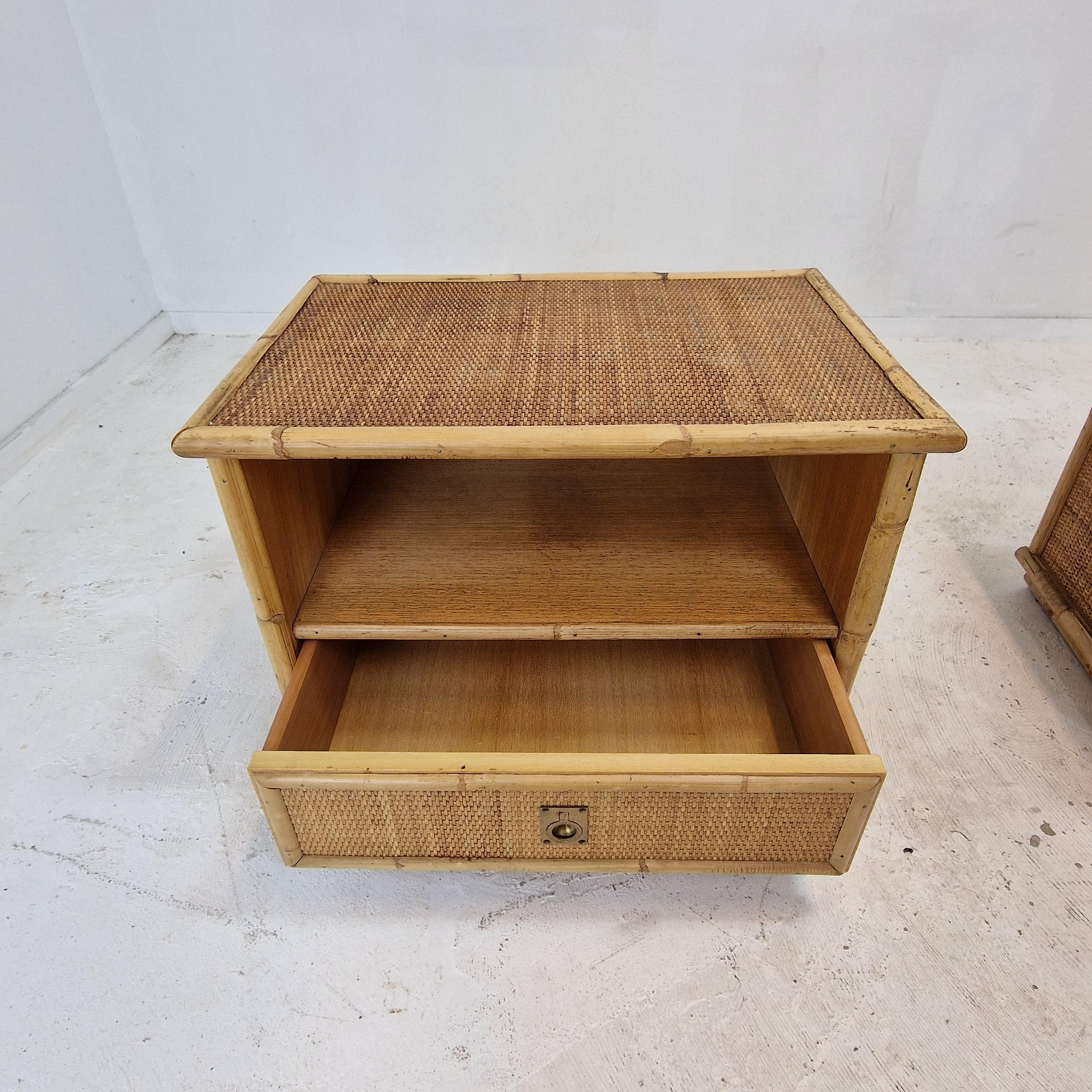 Bamboo and Rattan Pair of Bedside Tables Nightstands by Dal Vera, Italy 1970s For Sale 5