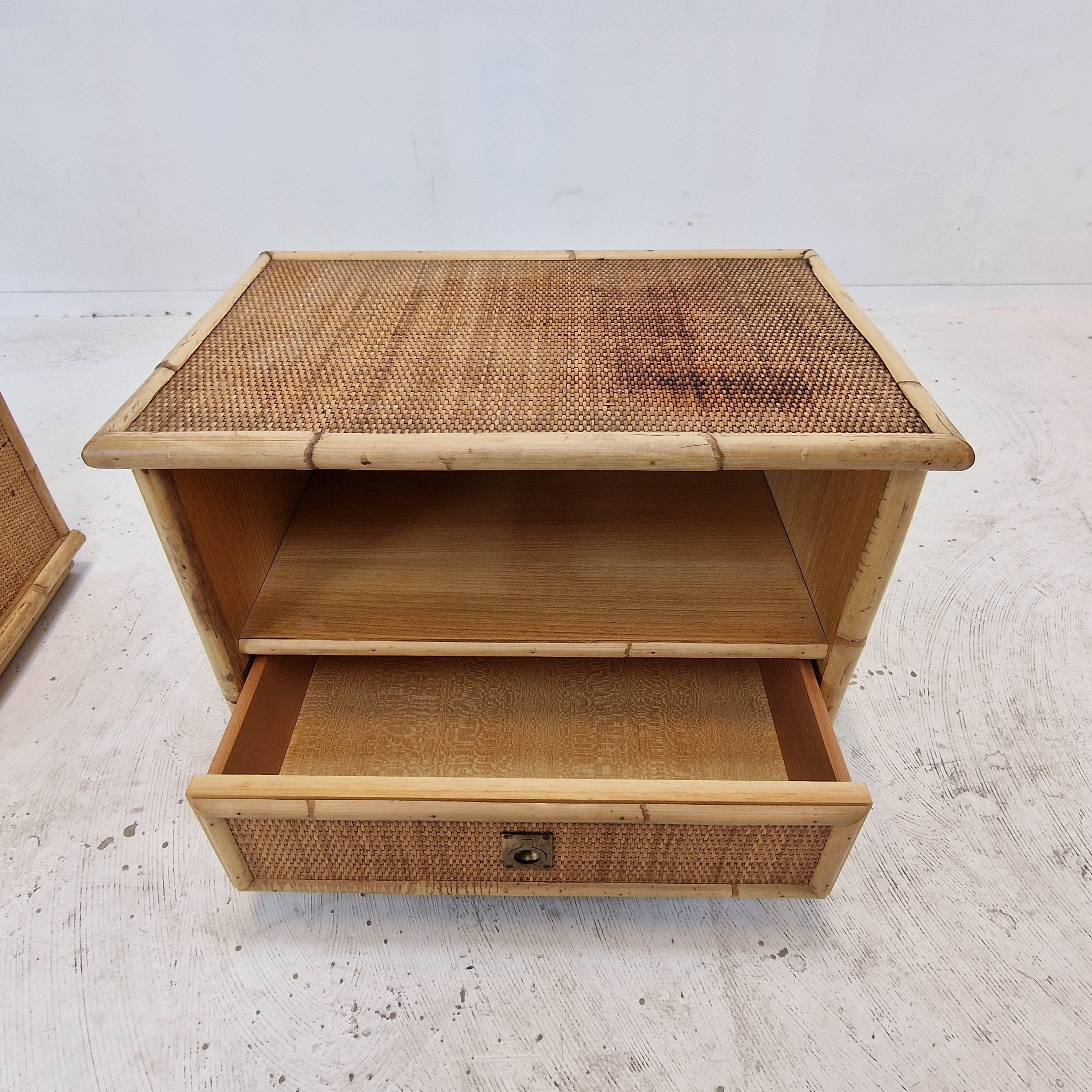 Bamboo and Rattan Pair of Bedside Tables Nightstands by Dal Vera, Italy 1970s For Sale 6