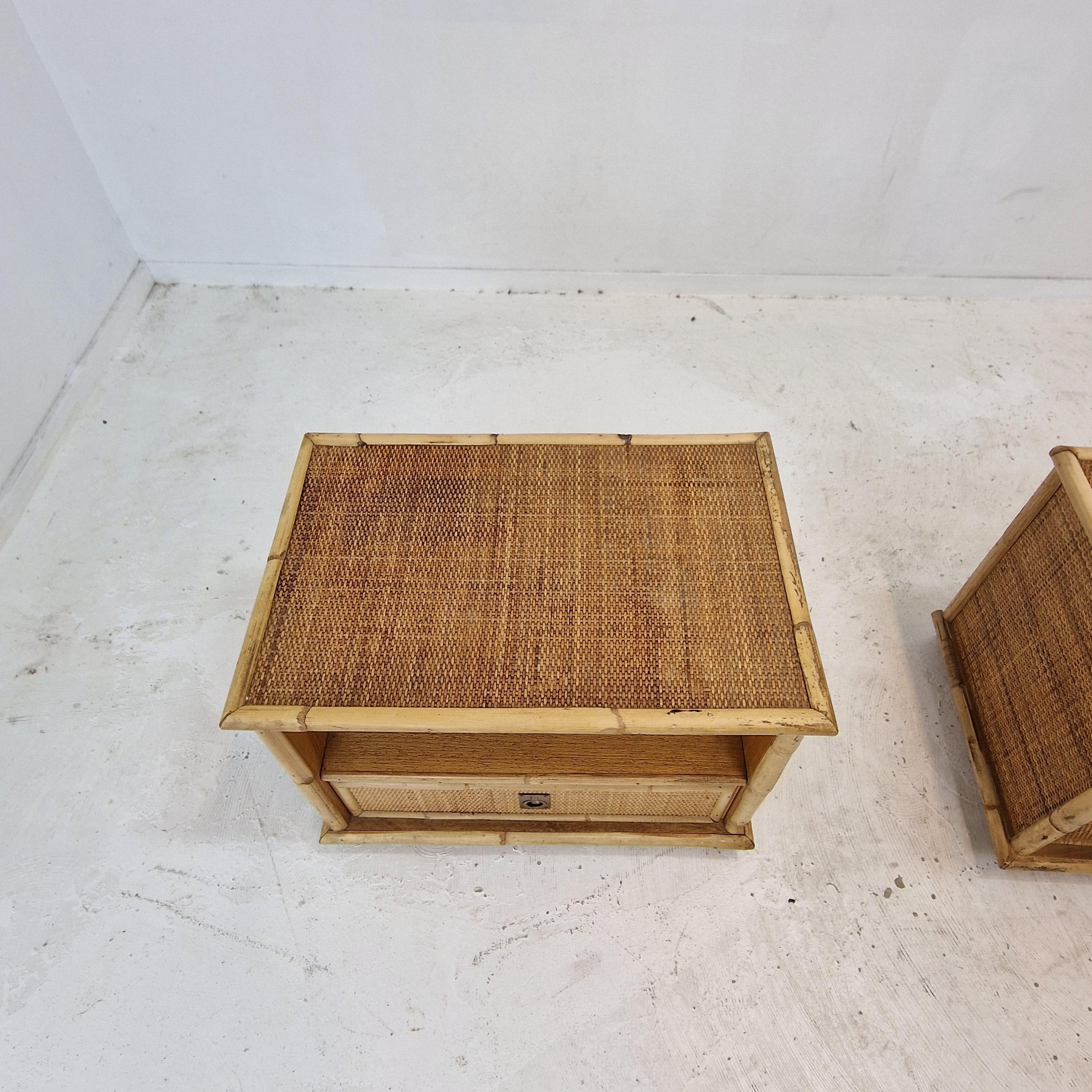 Bamboo and Rattan Pair of Bedside Tables Nightstands by Dal Vera, Italy 1970s For Sale 9