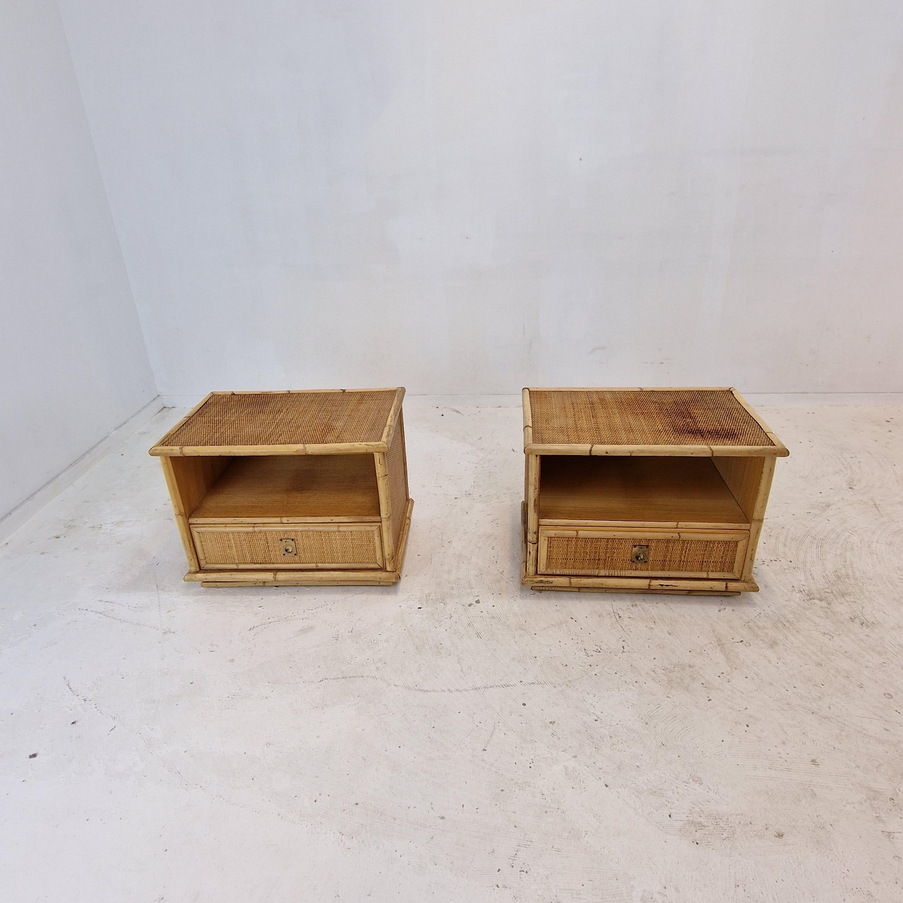 Bamboo and Rattan Pair of Bedside Tables Nightstands by Dal Vera, Italy 1970s In Good Condition For Sale In Oud Beijerland, NL