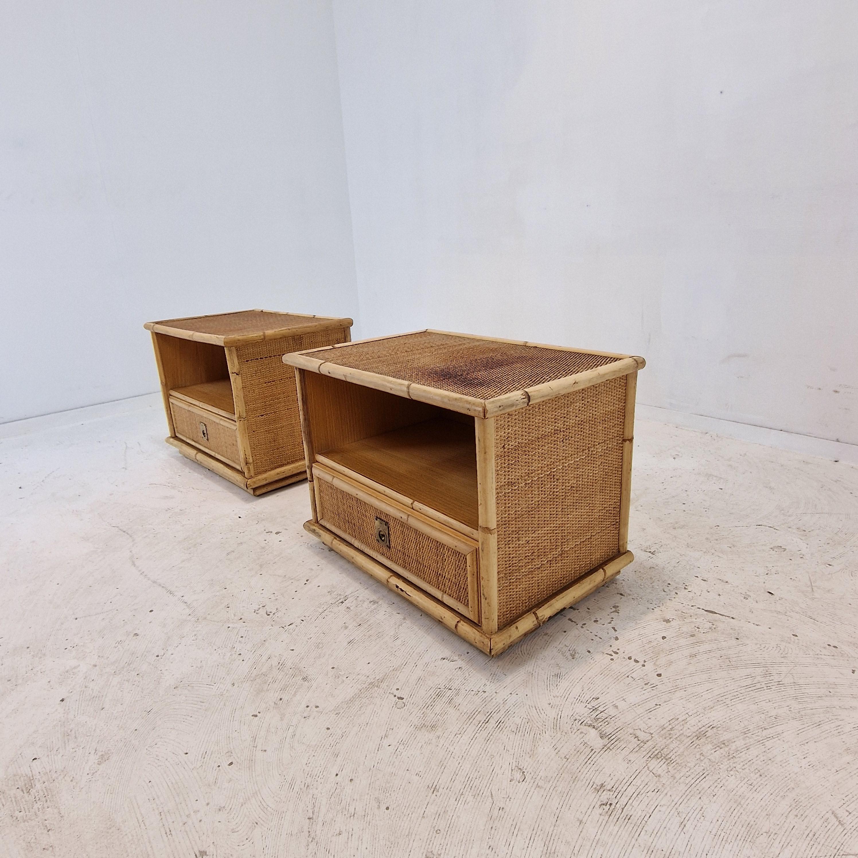 Bamboo and Rattan Pair of Bedside Tables Nightstands by Dal Vera, Italy 1970s For Sale 1
