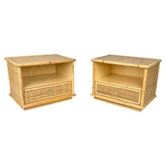 Bamboo and Rattan Pair of Bedside Tables Nightstands by Dal Vera, Italy 1970s
