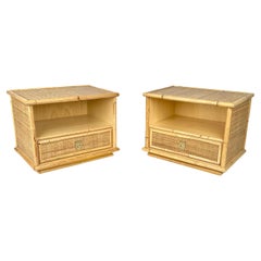 Vintage Bamboo and Rattan Pair of Bedside Tables Nightstands by Dal Vera, Italy 1970s