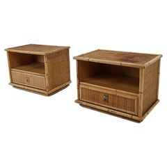 Vintage Bamboo and Rattan Pair of Bedside Tables Nightstands by Dal Vera, Italy 1970s