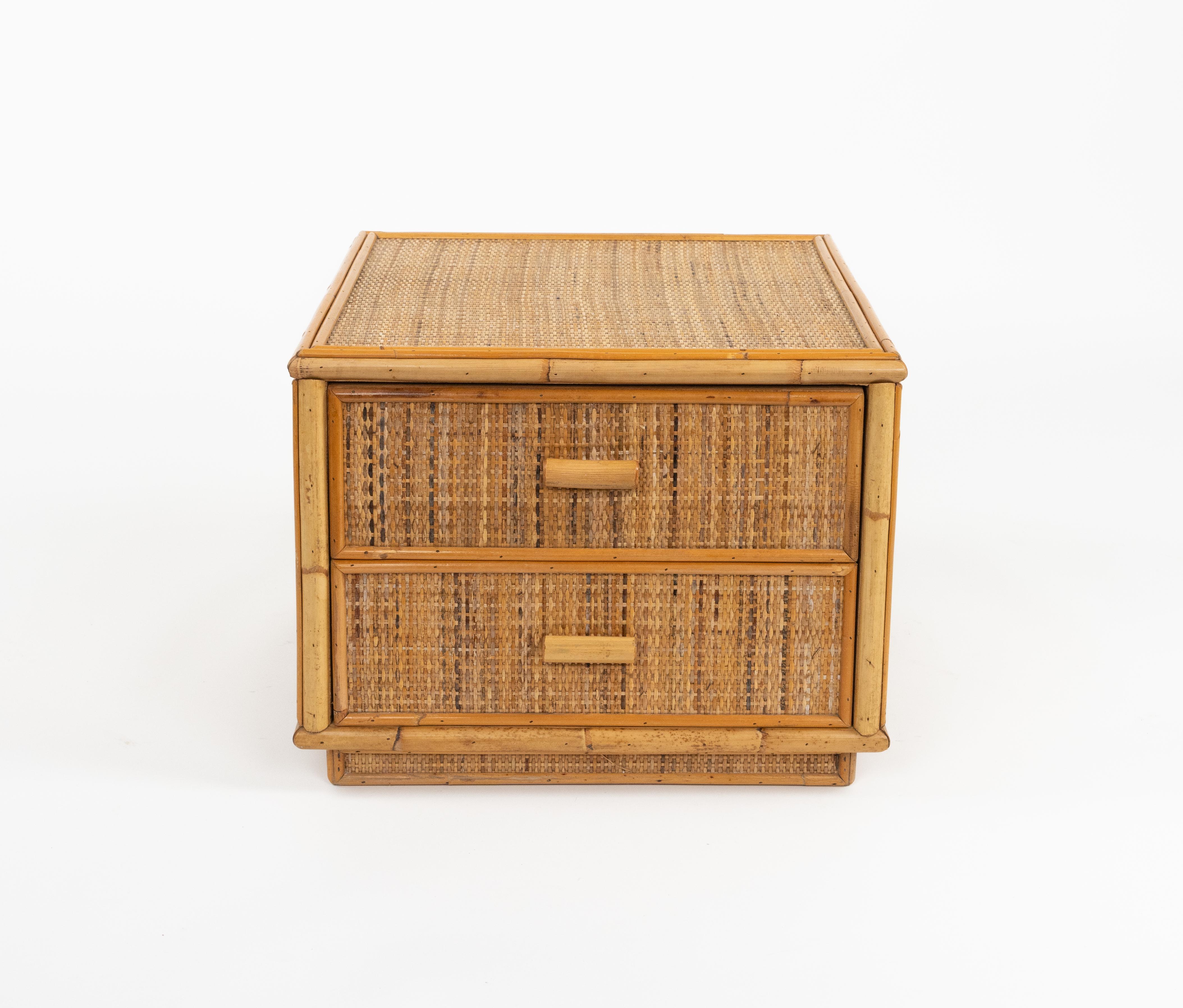 Bamboo and Rattan Pair of Bedside Tables Nightstands Dal Vera Style, Italy 1970s For Sale 6