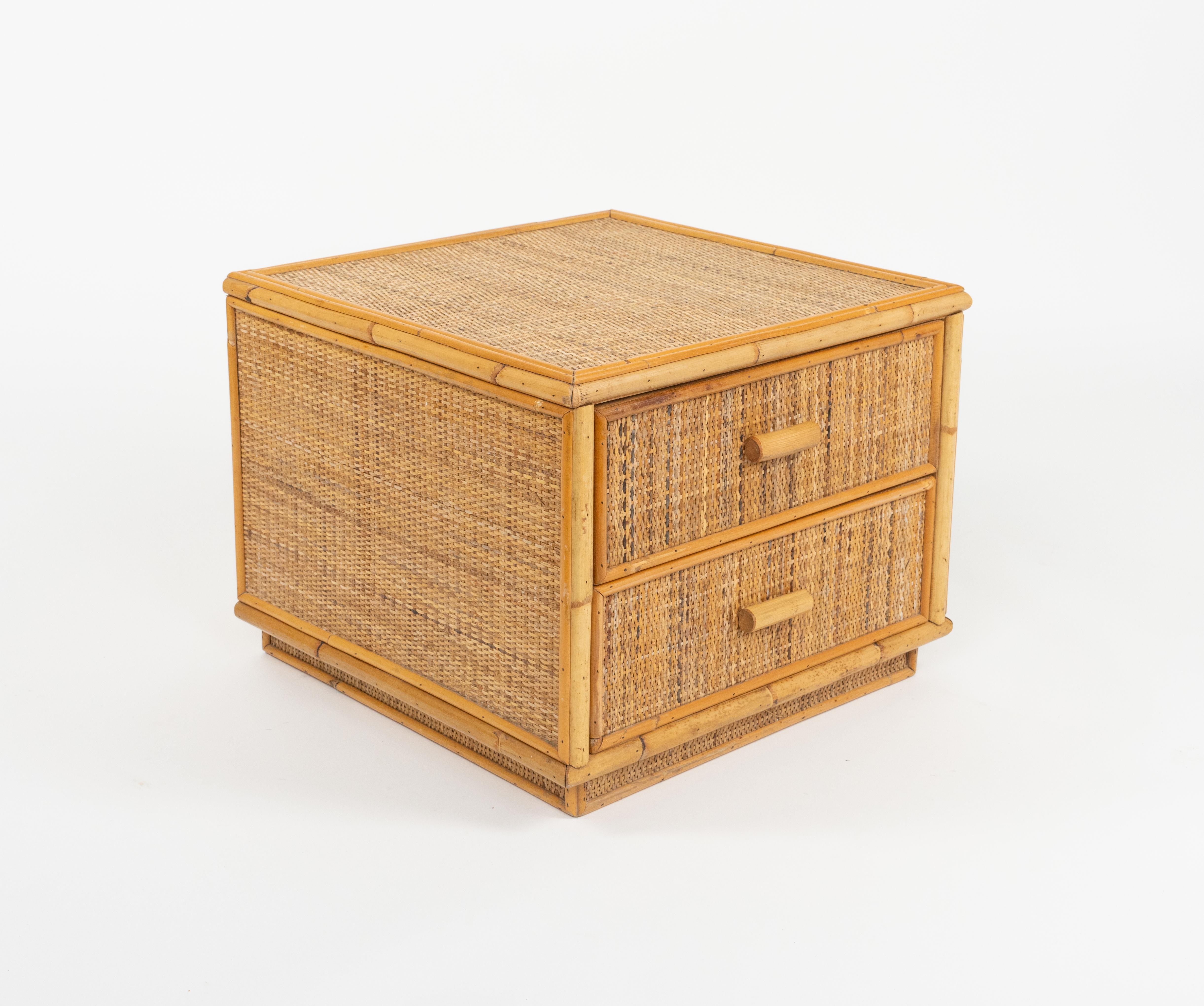 Bamboo and Rattan Pair of Bedside Tables Nightstands Dal Vera Style, Italy 1970s For Sale 12