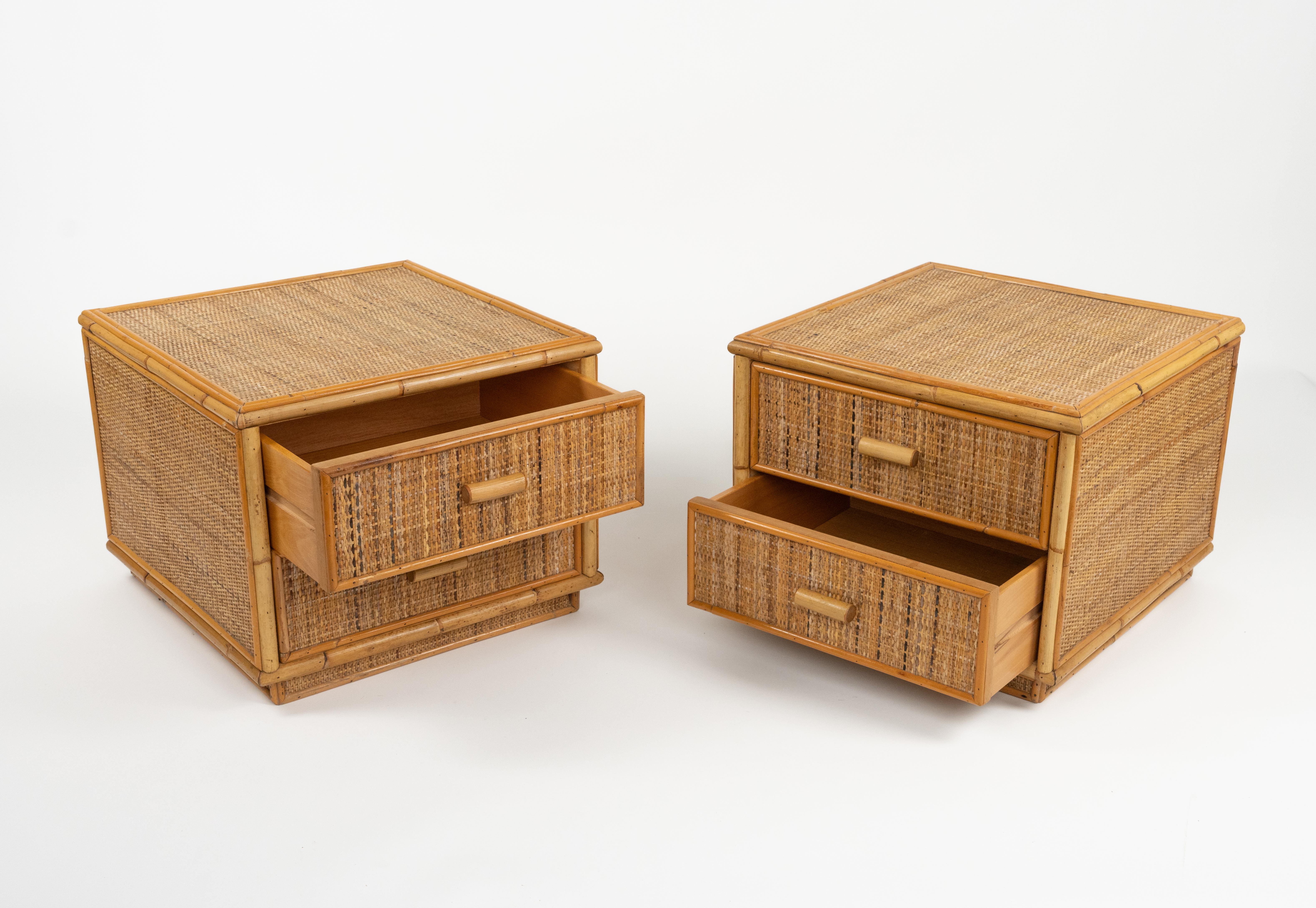 Bamboo and Rattan Pair of Bedside Tables Nightstands Dal Vera Style, Italy 1970s For Sale 1