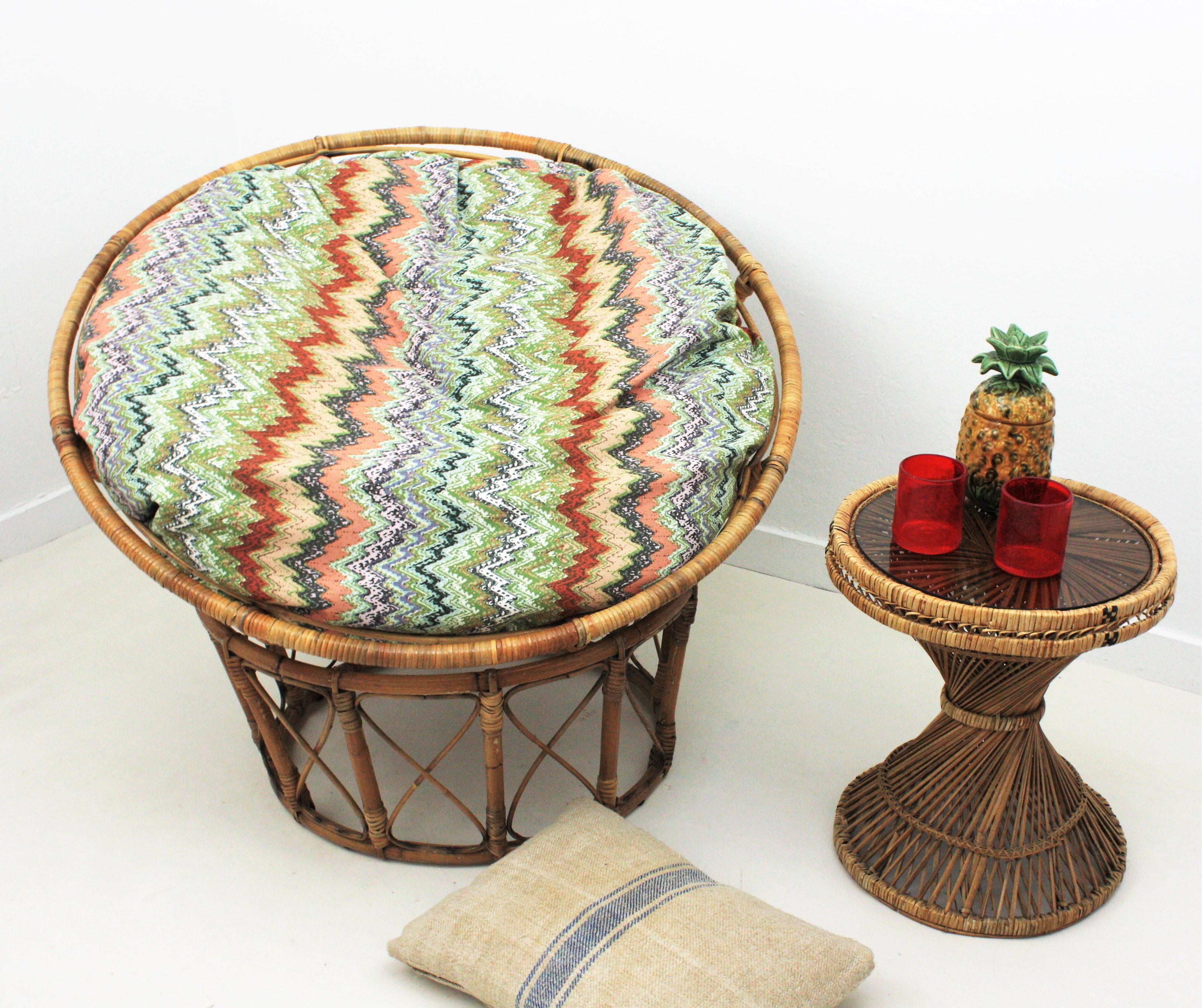 Bamboo and Rattan Papasan Lounge Chair with Missoni Style Cushion For Sale 5