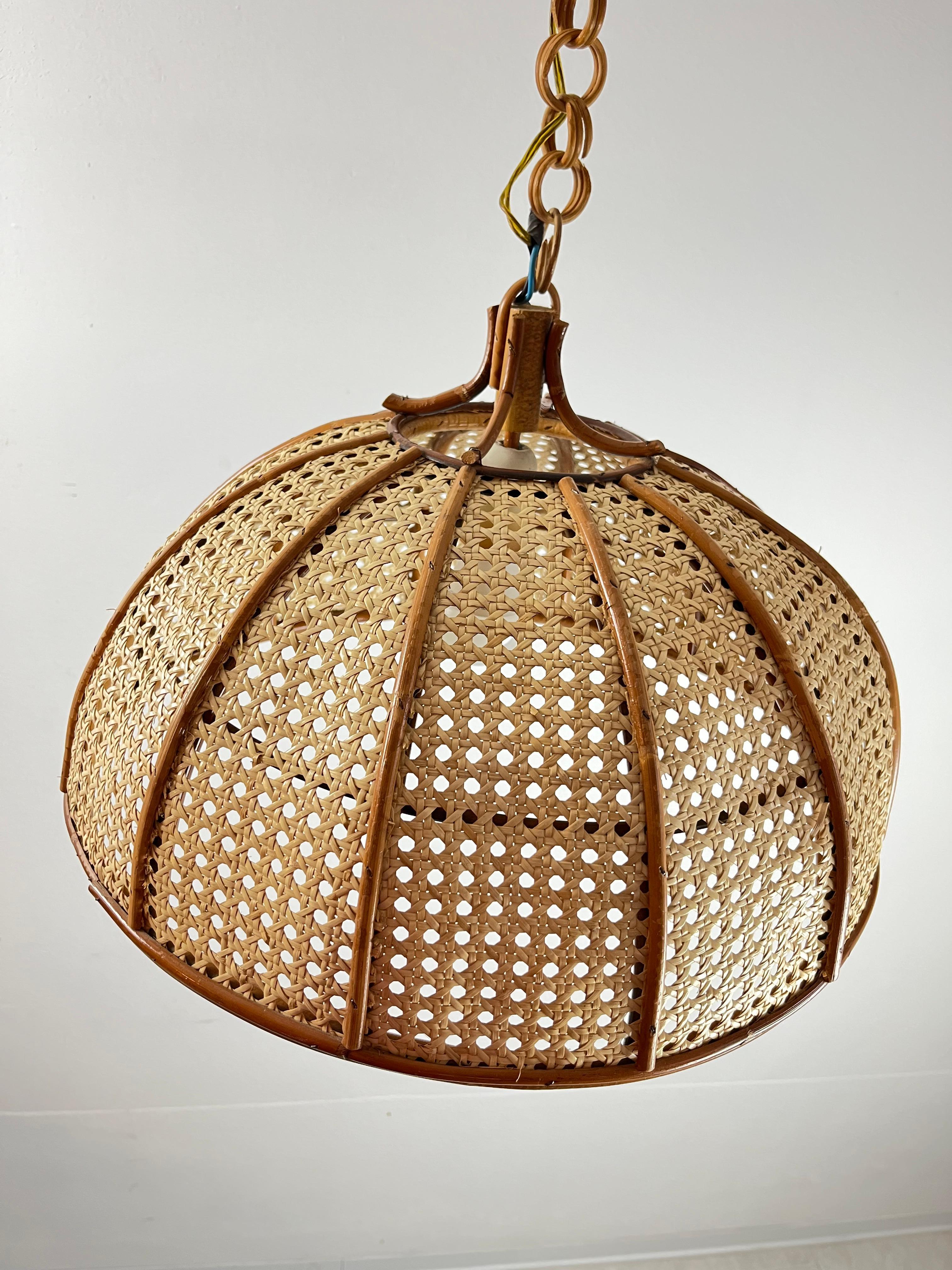 Italian Bamboo and Rattan Pendant Lamp, Italy, 1970s For Sale