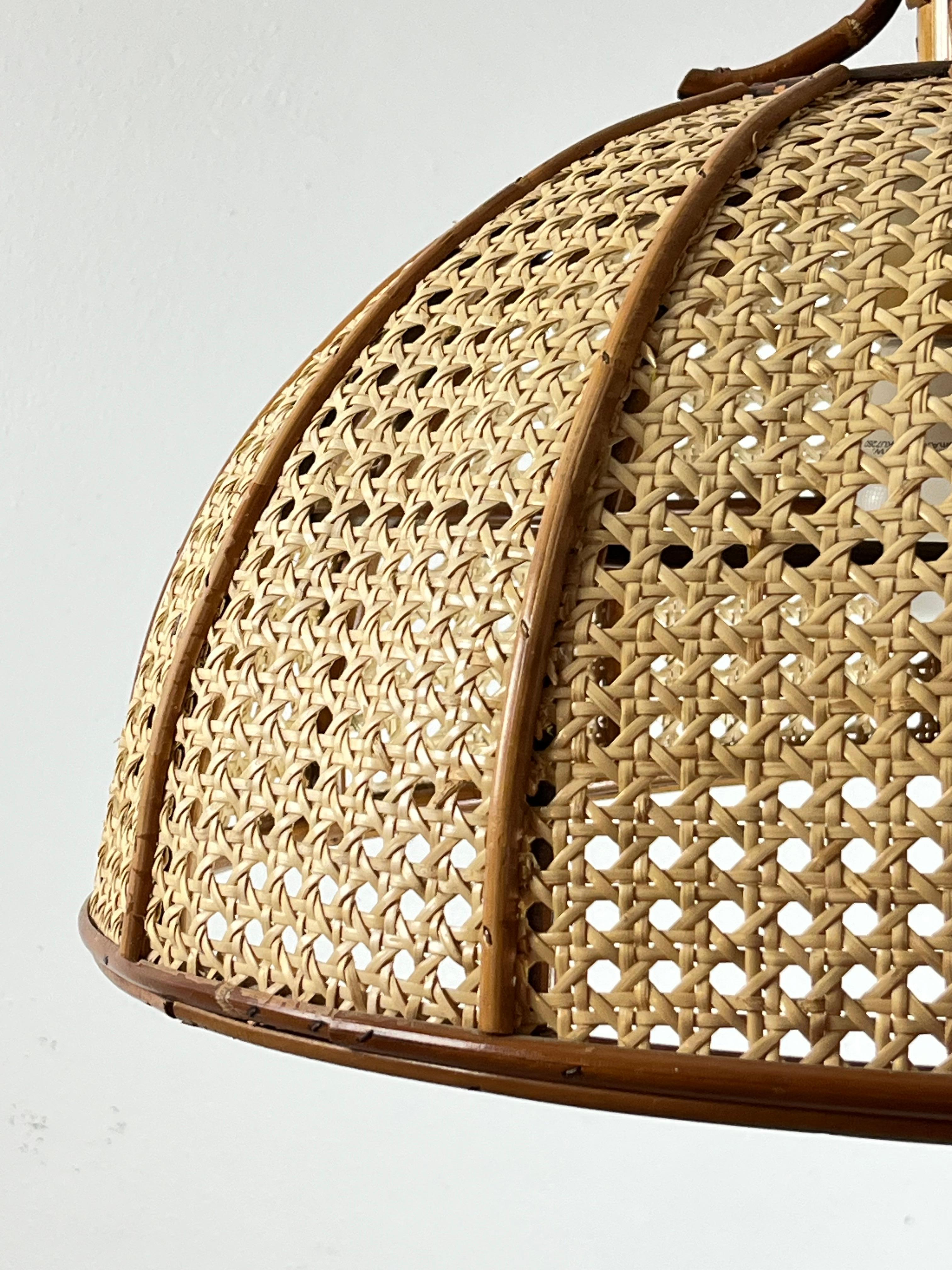 Other Bamboo and Rattan Pendant Lamp, Italy, 1970s For Sale